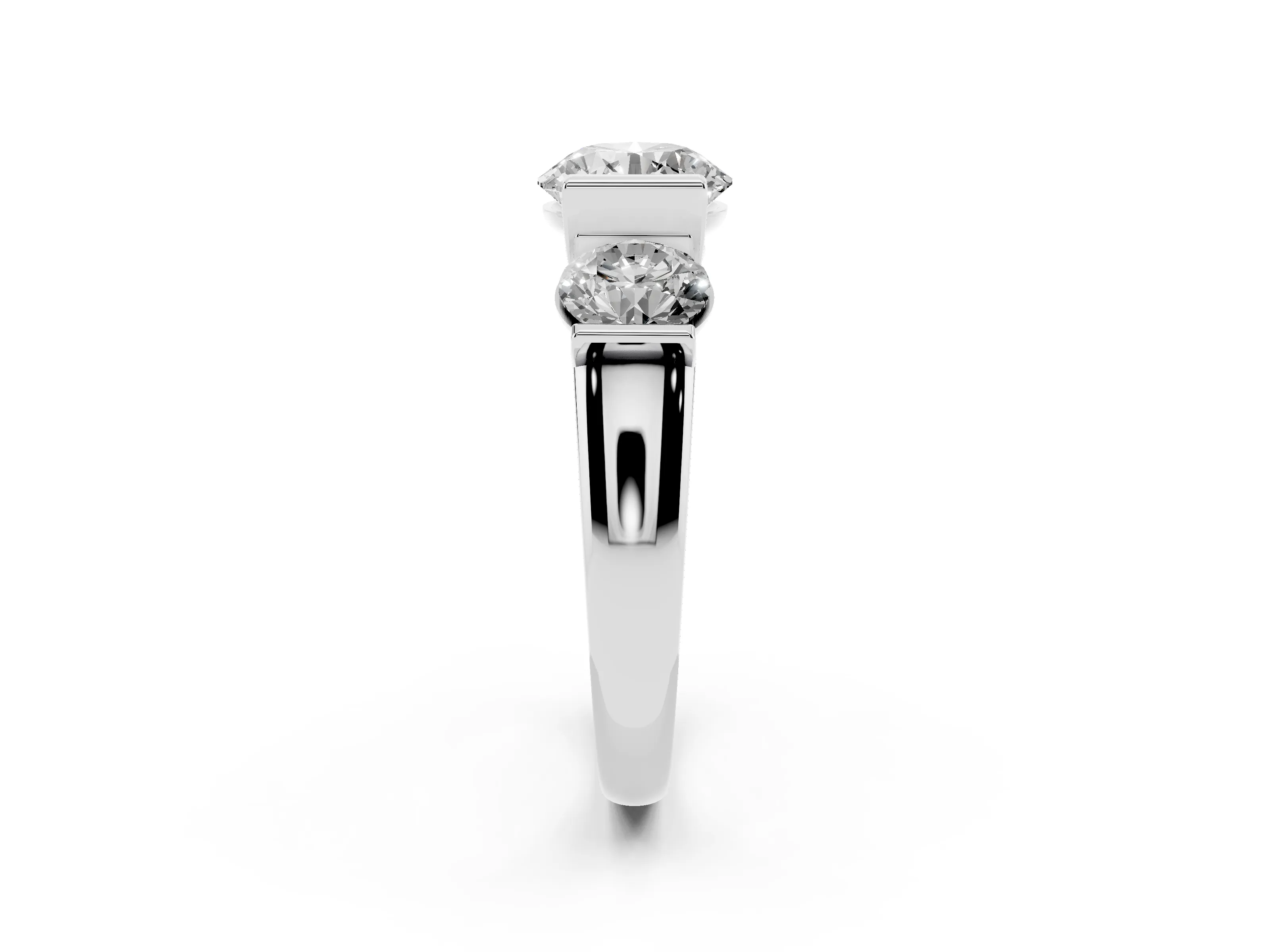 Round Cut Diamond Three-Stone Channel Set Ring Set in Platinum