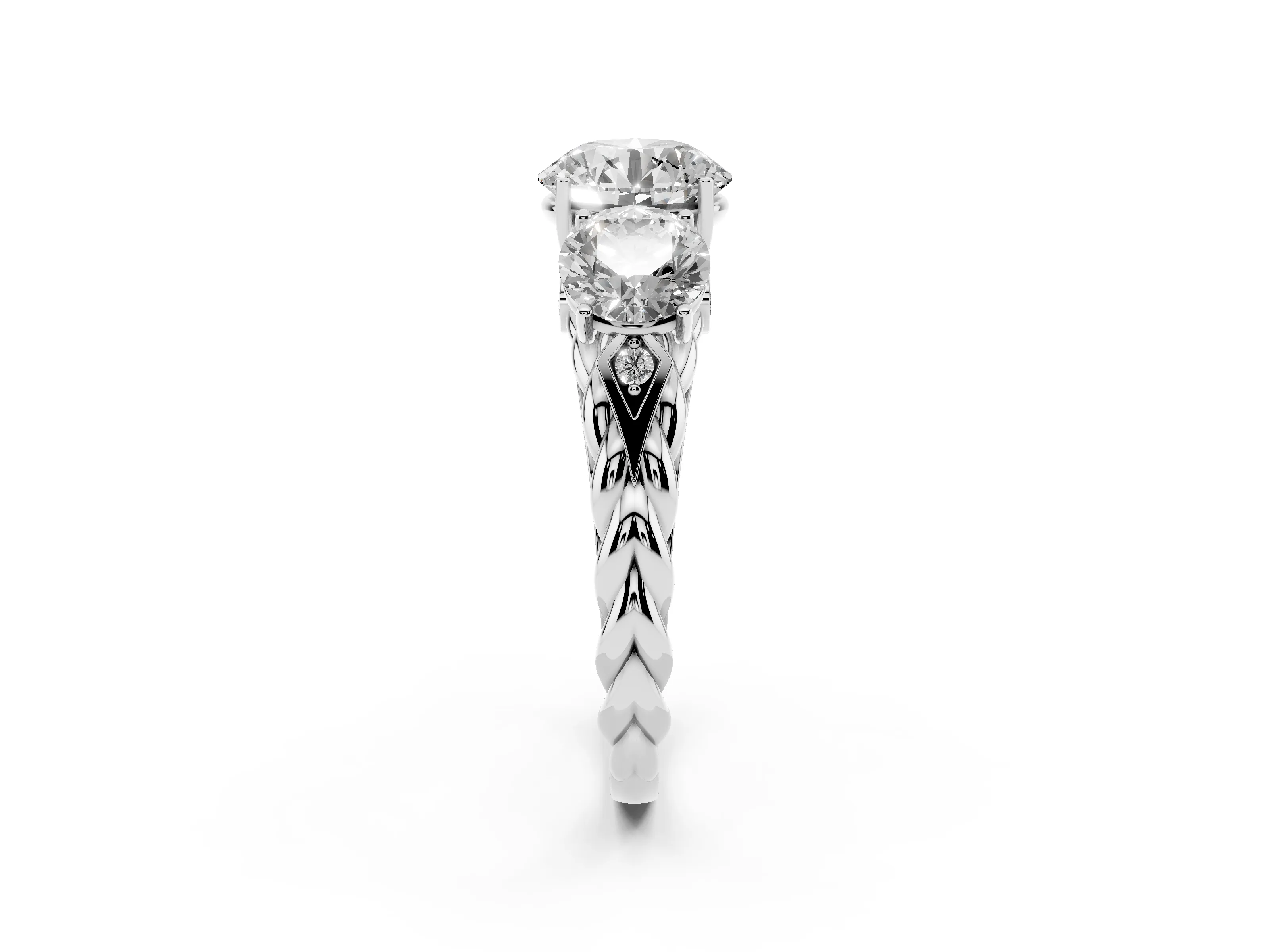 Round Cut Diamond Three-Stone Ring Set in Silver with Braided Band