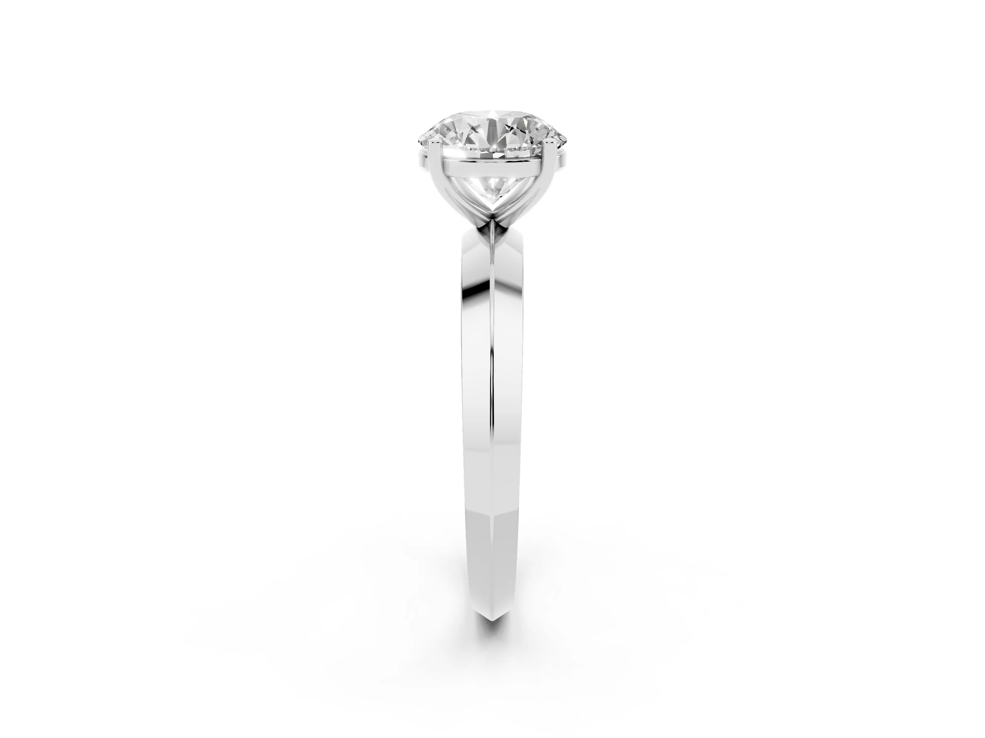 Round Cut Diamond Solitaire Engagement Ring Set in Platinum with Flat Band and Prong Setting
