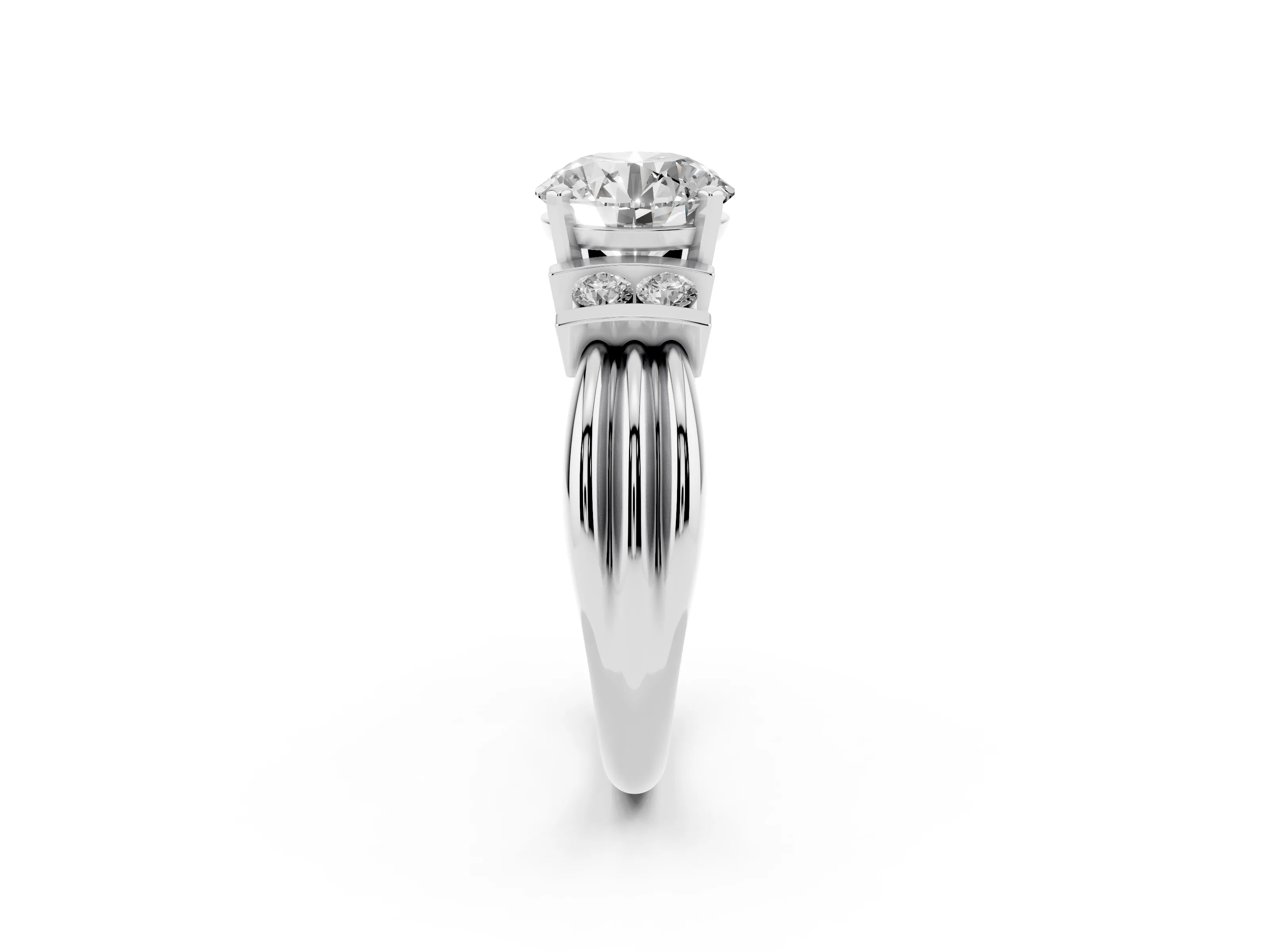 Three-Stone Round Cut Diamond Channel Set Ring Set in Silver with Bar Prongs