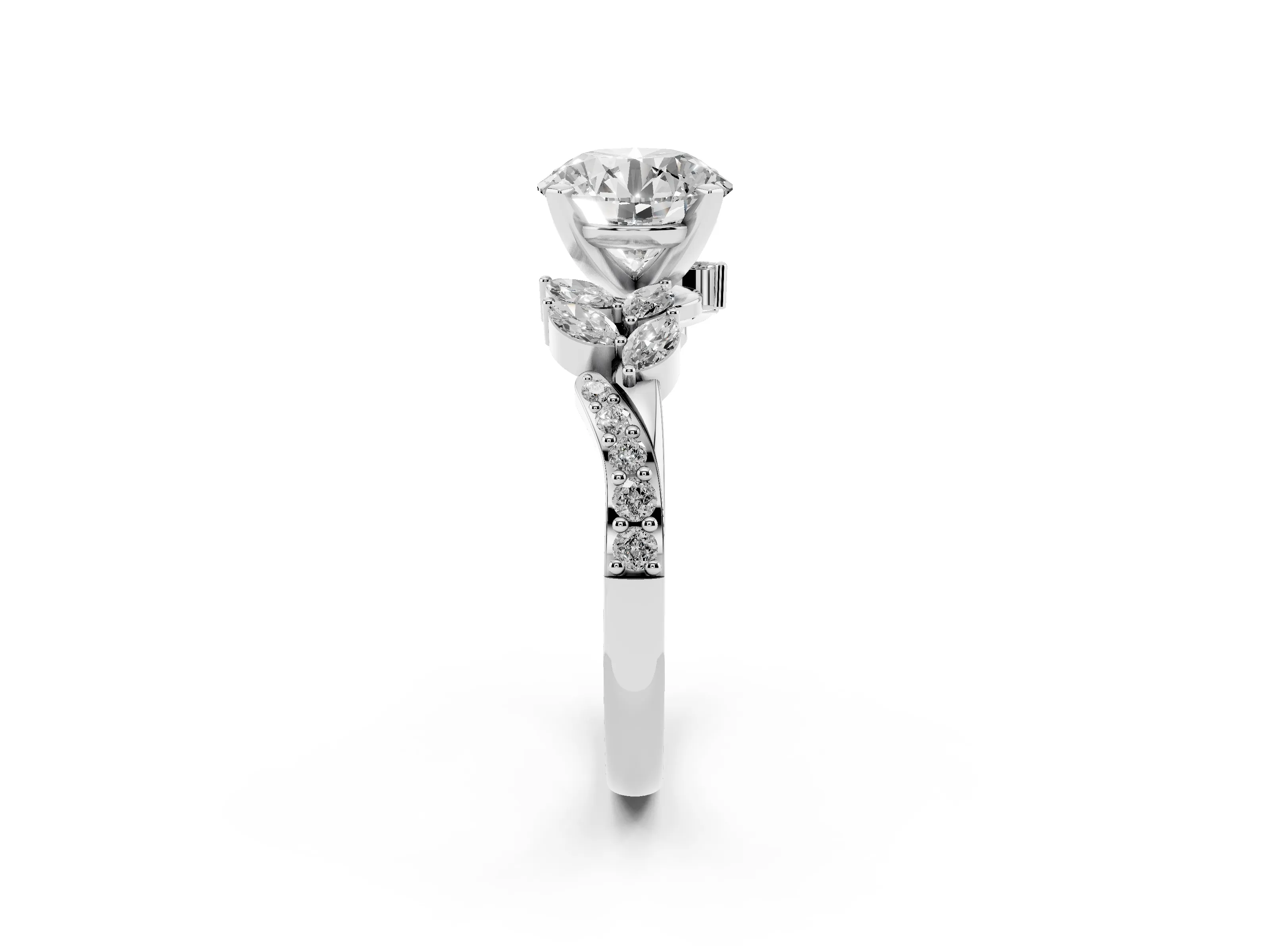 Round Cut Diamond Solitaire Ring Set in Silver with Marquise Twist Band and Prong Setting