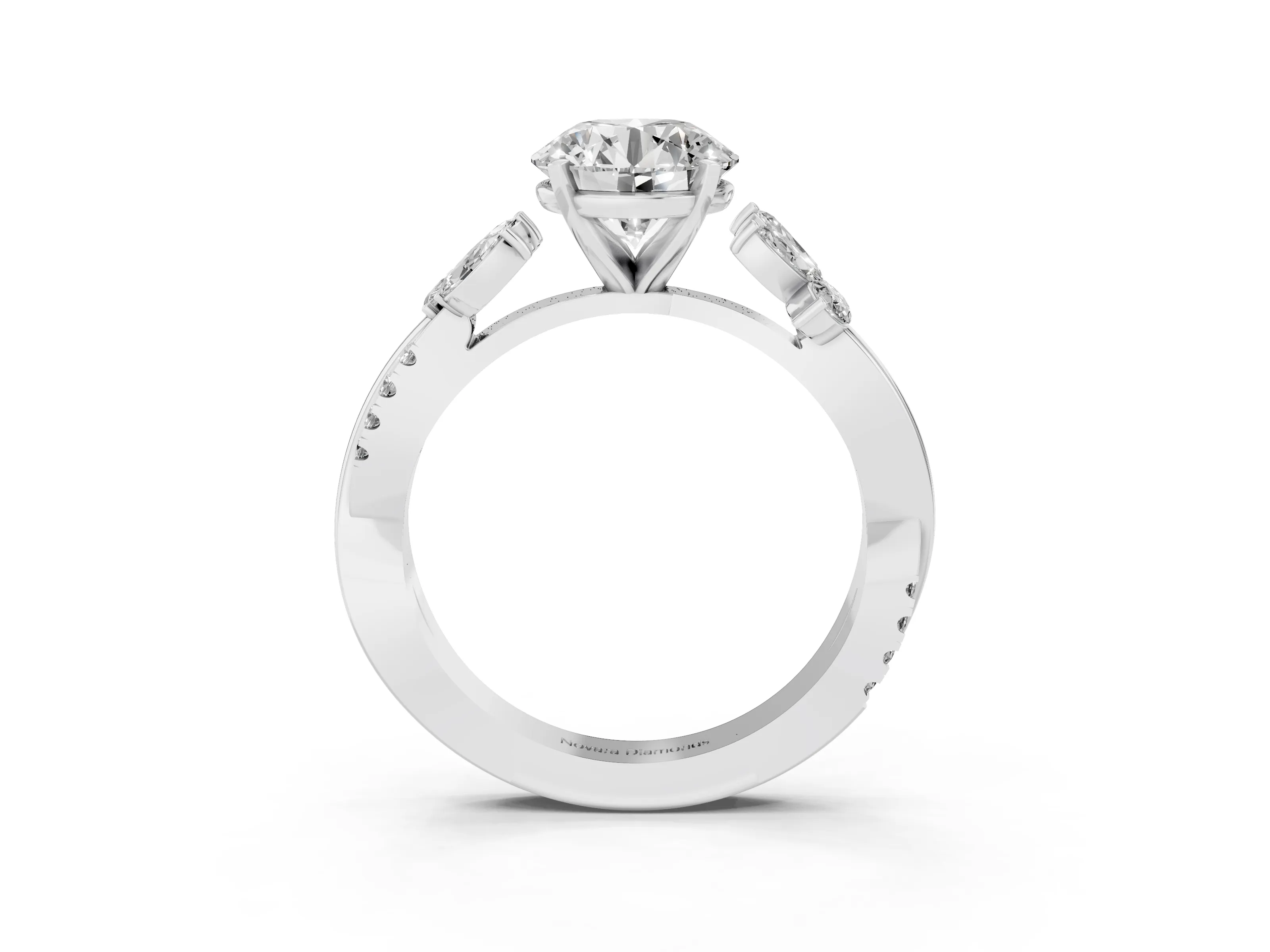 Round Cut Diamond Floral Vine Solitaire Engagement Ring Set in White gold with Marquise Leaves