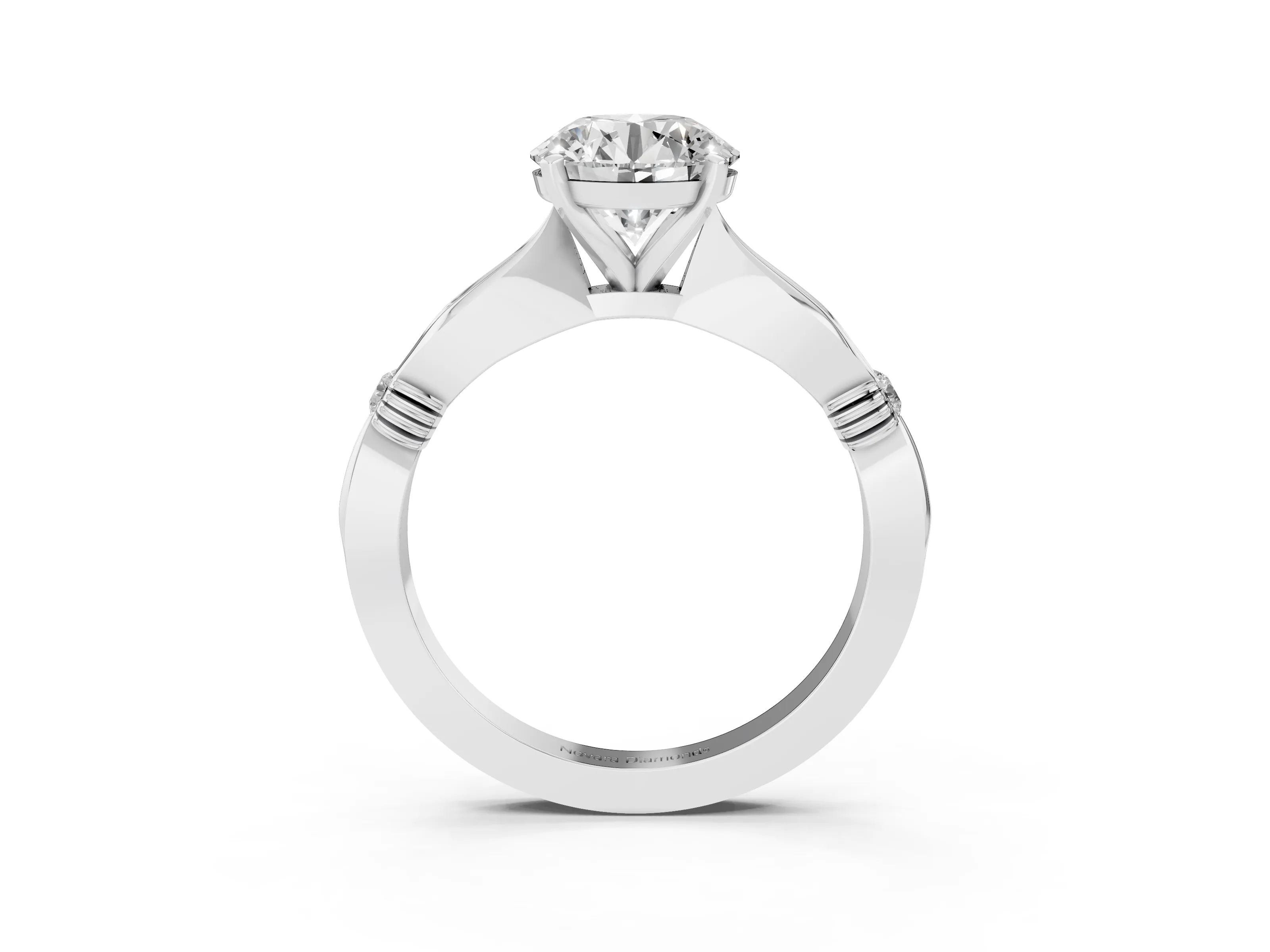 Round Cut Diamond Solitaire Twisted Band Ring Set in White gold with Accent Stones and Prong Setting