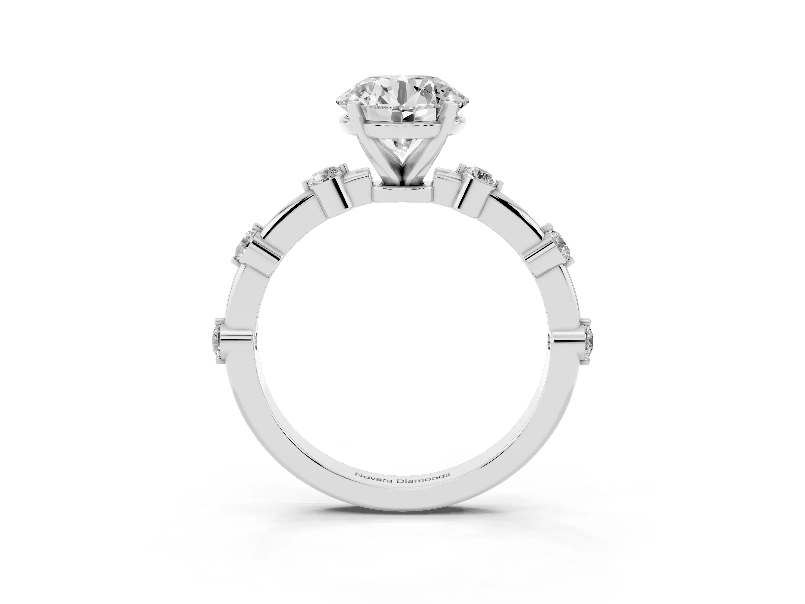 Round Cut Diamond Solitaire Ring Set in Platinum with Bezel Set Side Stones and Prong Setting