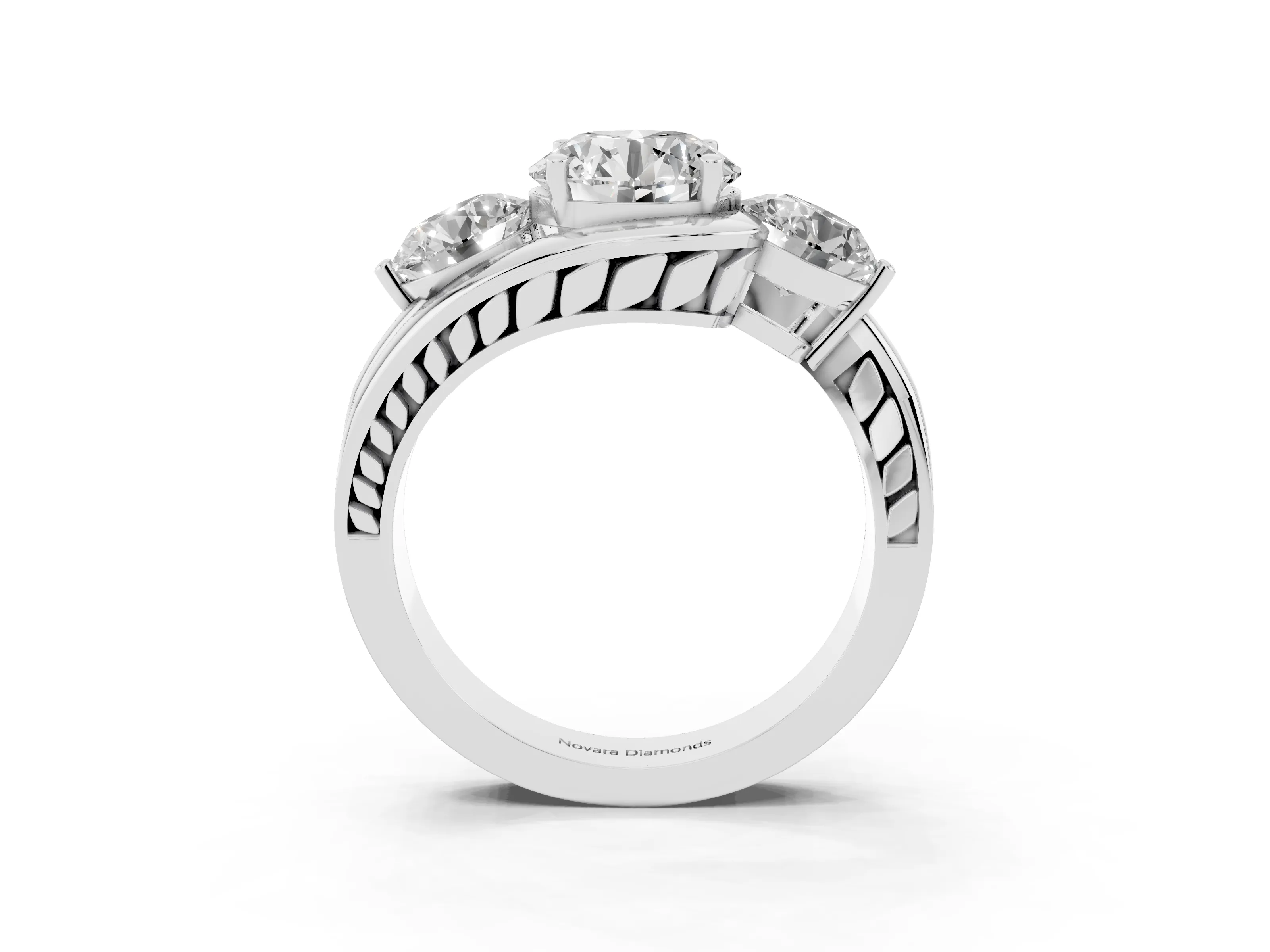 Round Cut Diamond Three-Stone Ring Set in Platinum with Plain Split Shank