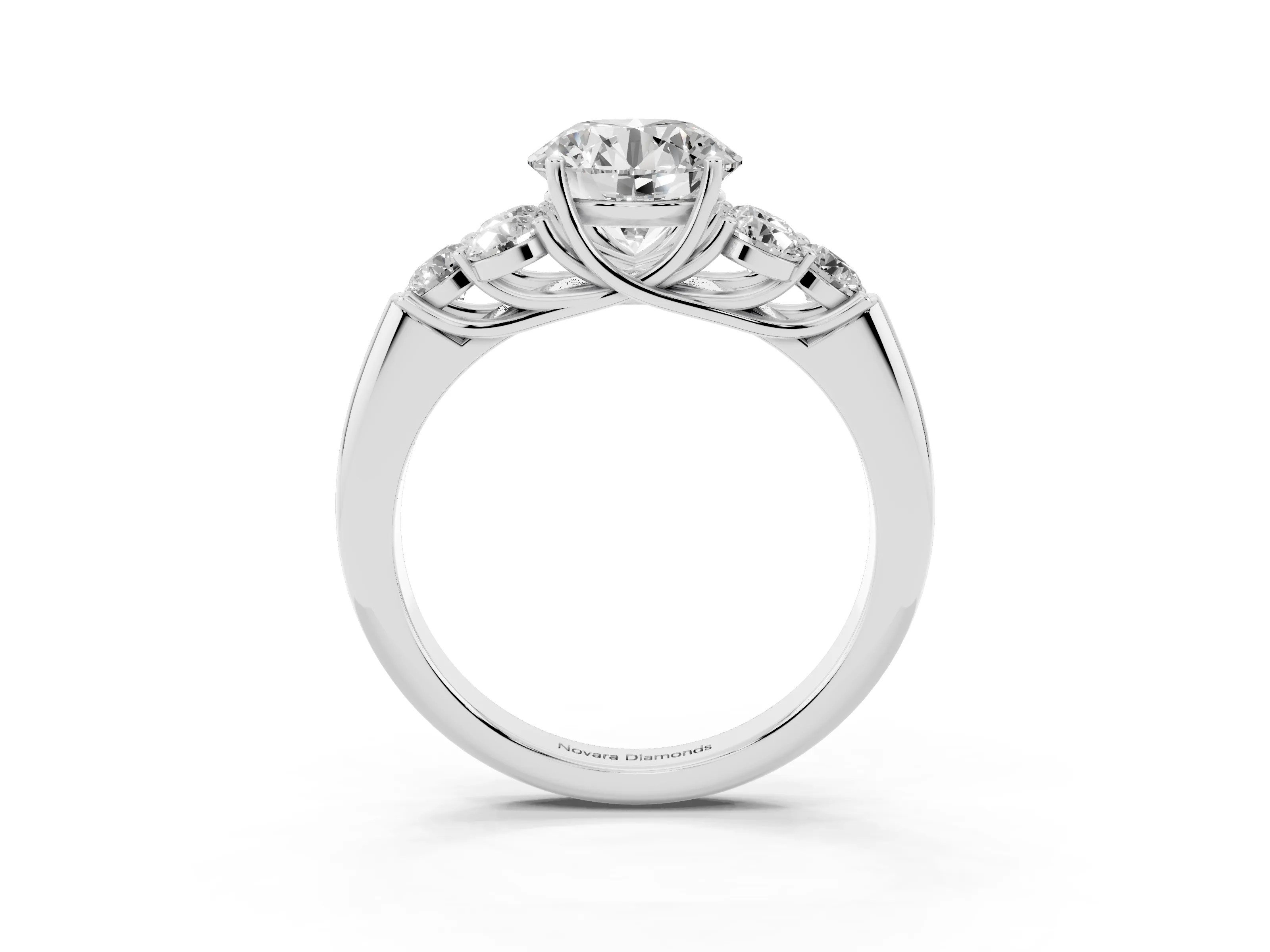 Round Cut Diamond Cluster Ring Set in Platinum with Round Accent Stones and Prong Setting on a Plain Band