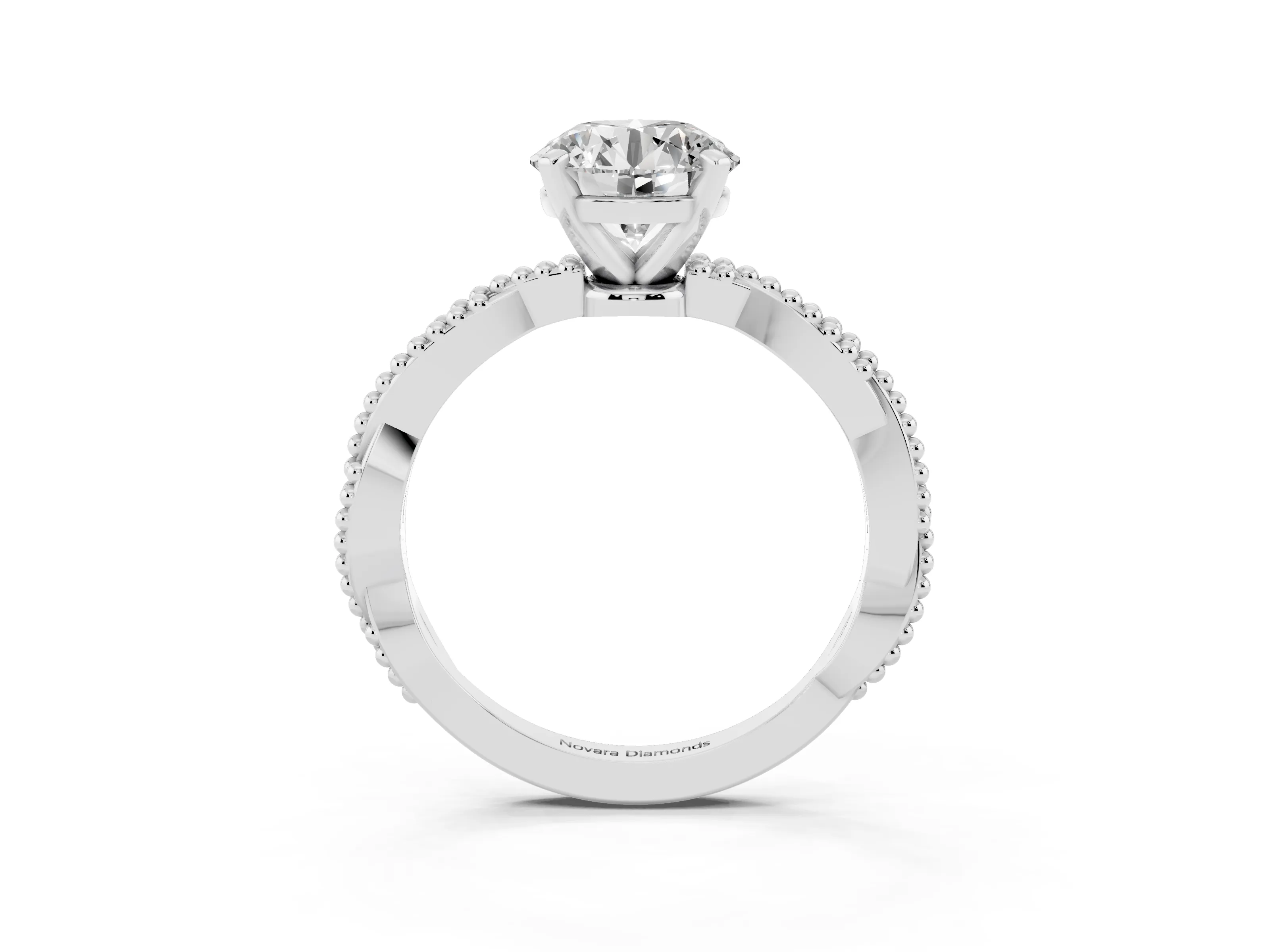 Round Cut Diamond Solitaire Ring Set in Platinum with Twisted Band and Bead Prong Setting