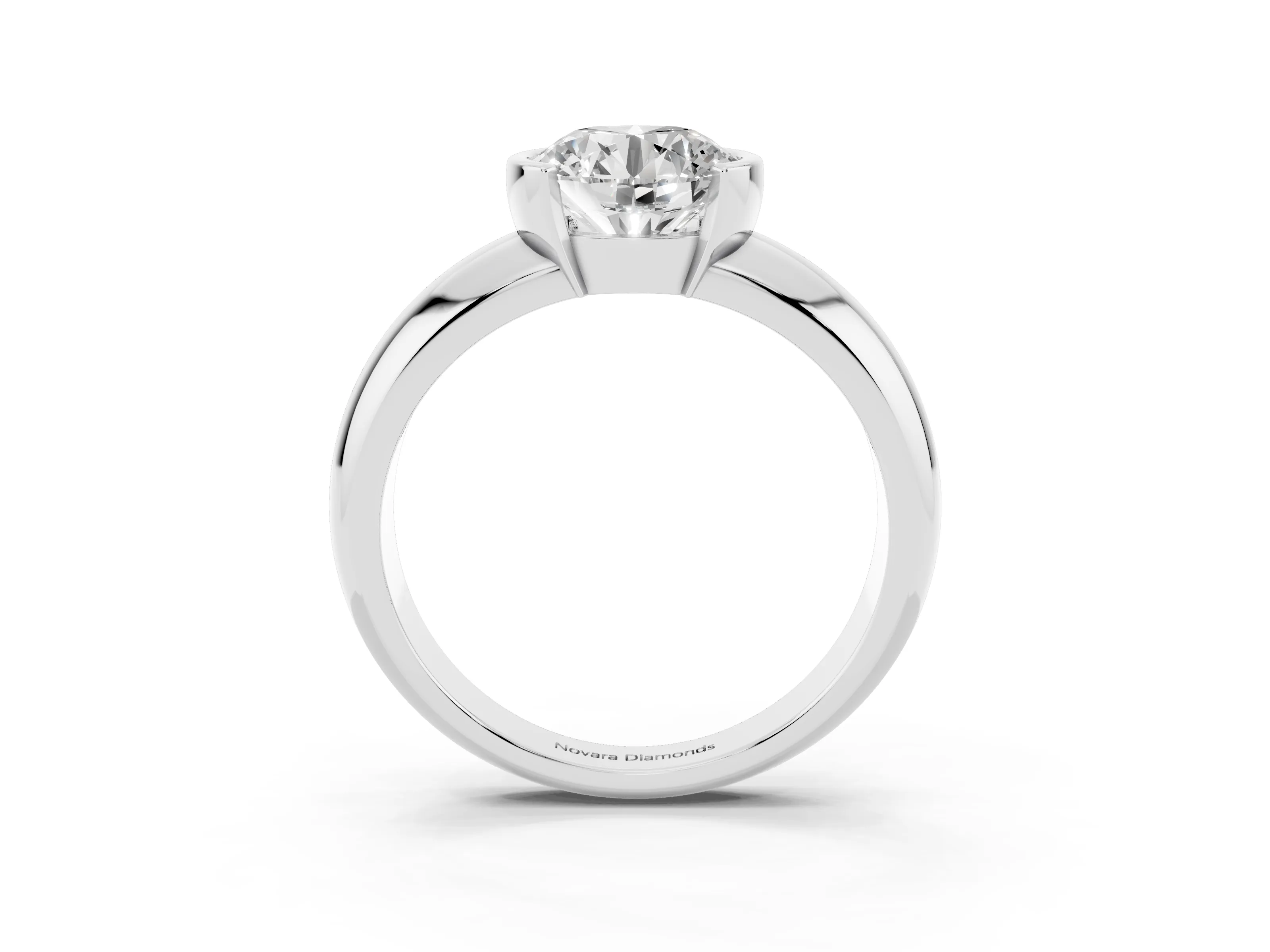 Round Cut Diamond Solitaire Tension Set Ring Set in Platinum with Wide Band