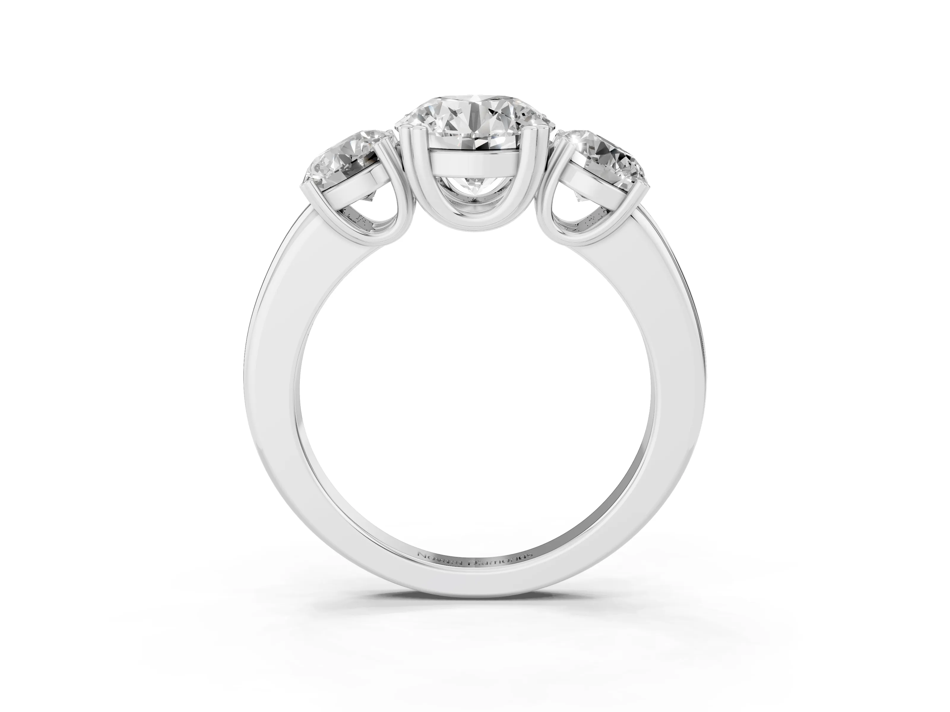 Round Cut Diamond Three-Stone Ring Set in Silver with Polished Channel-Set Band