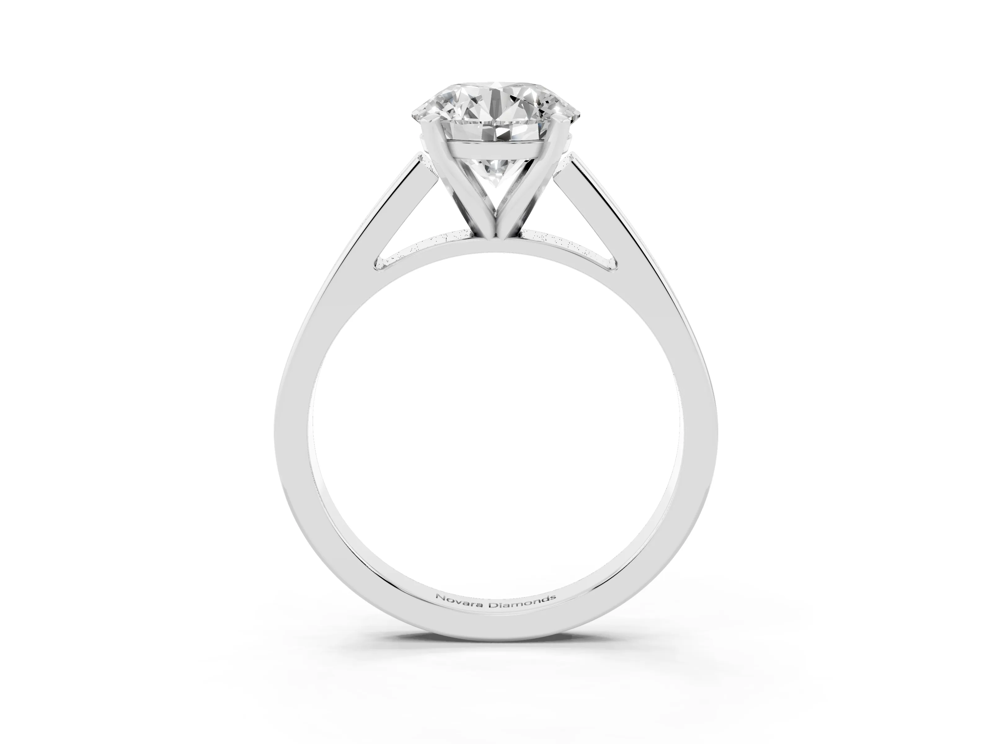 Round Cut Diamond Solitaire Engagement Ring Set in White gold with Prong Setting and Tapered Band