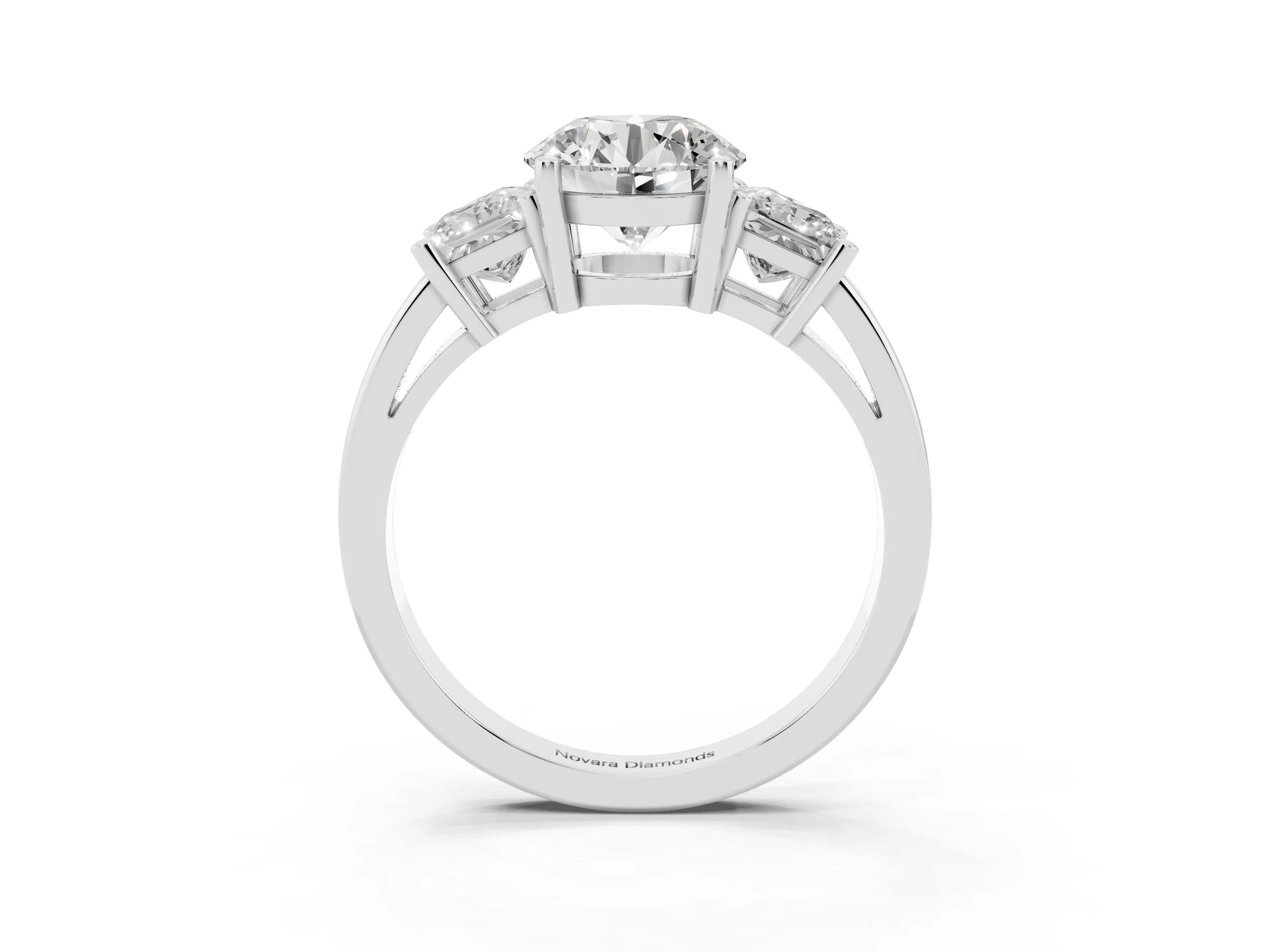 Three-Stone Round Cut Diamond Solitaire Ring Set in White gold with Prong Setting
