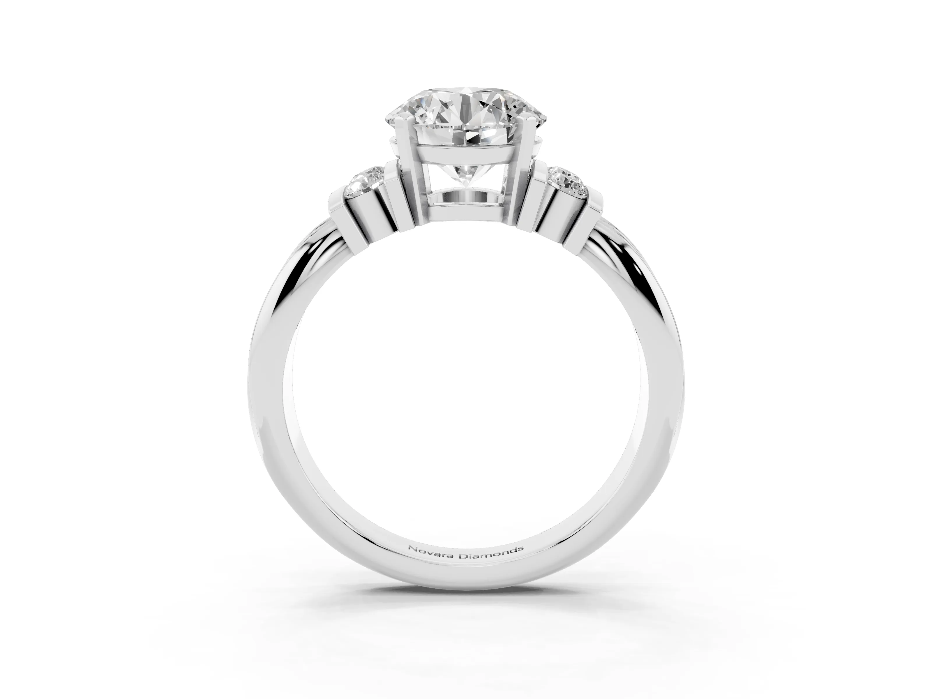Three-Stone Round Cut Diamond Channel Set Ring Set in Silver with Bar Prongs