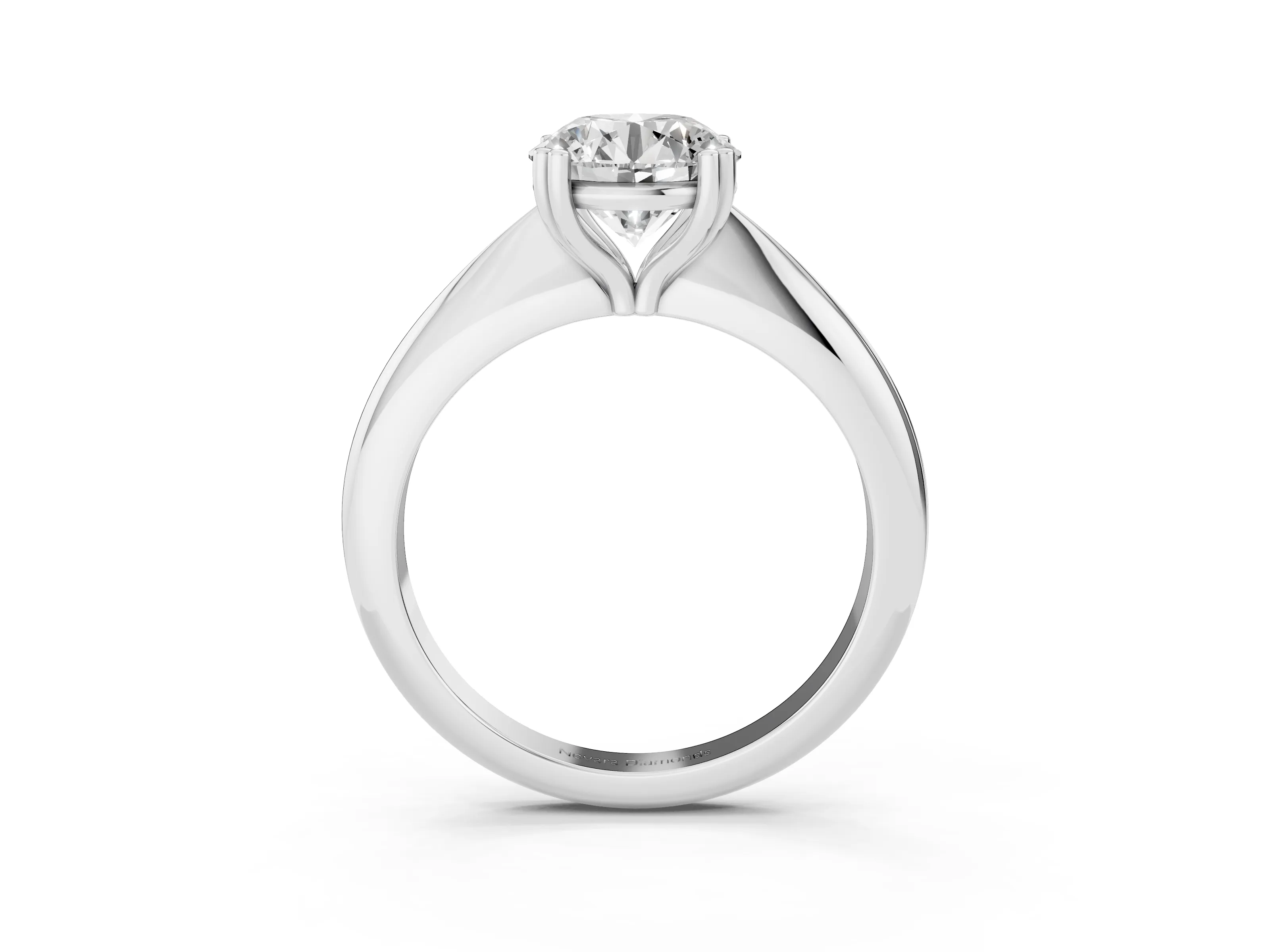 Round Cut Diamond Solitaire Engagement Ring Set in White gold with Tapered Band and Prong Setting