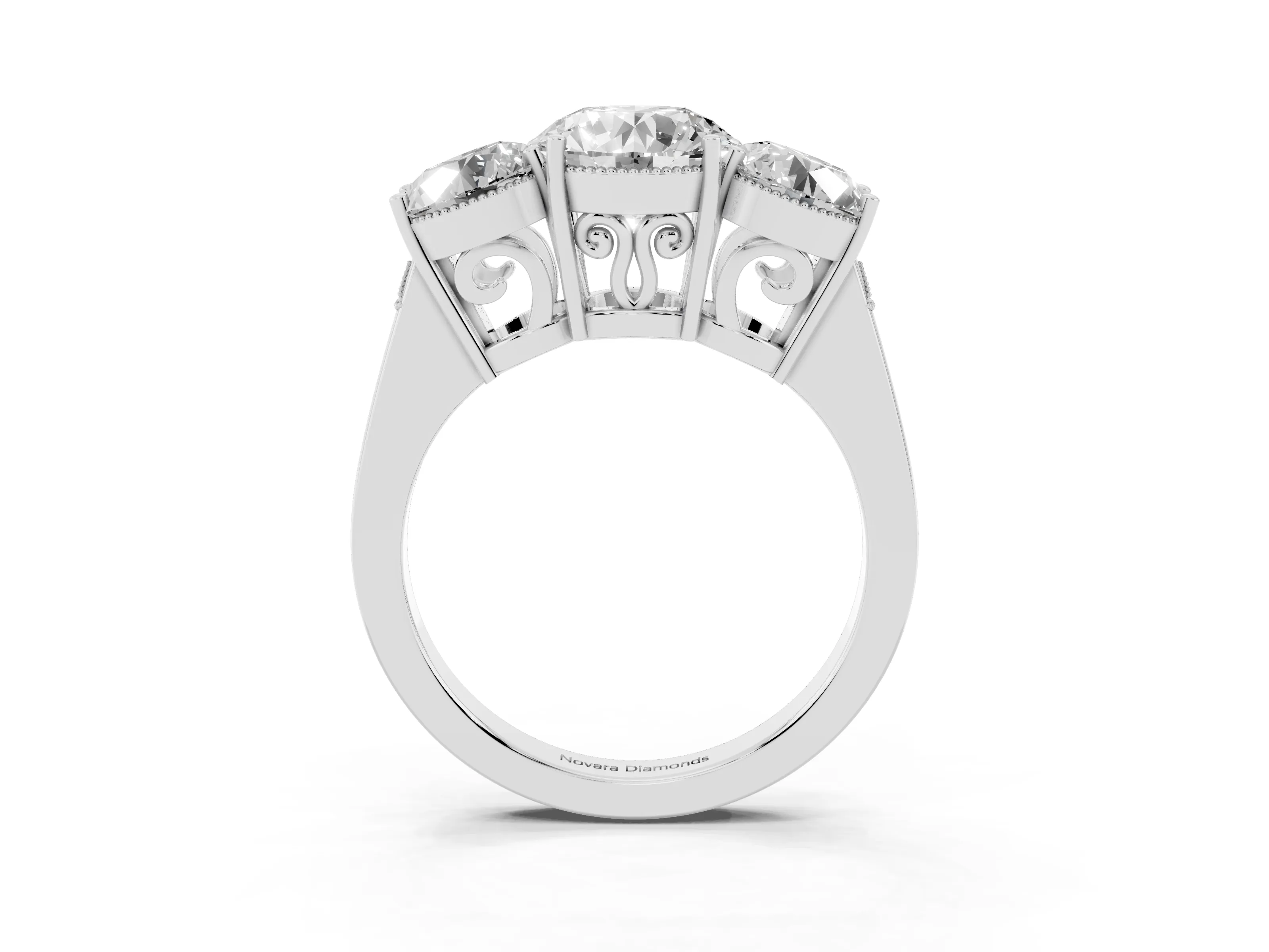 Round Cut Diamond Three-Stone Engagement Ring Set in Silver with Polished Band