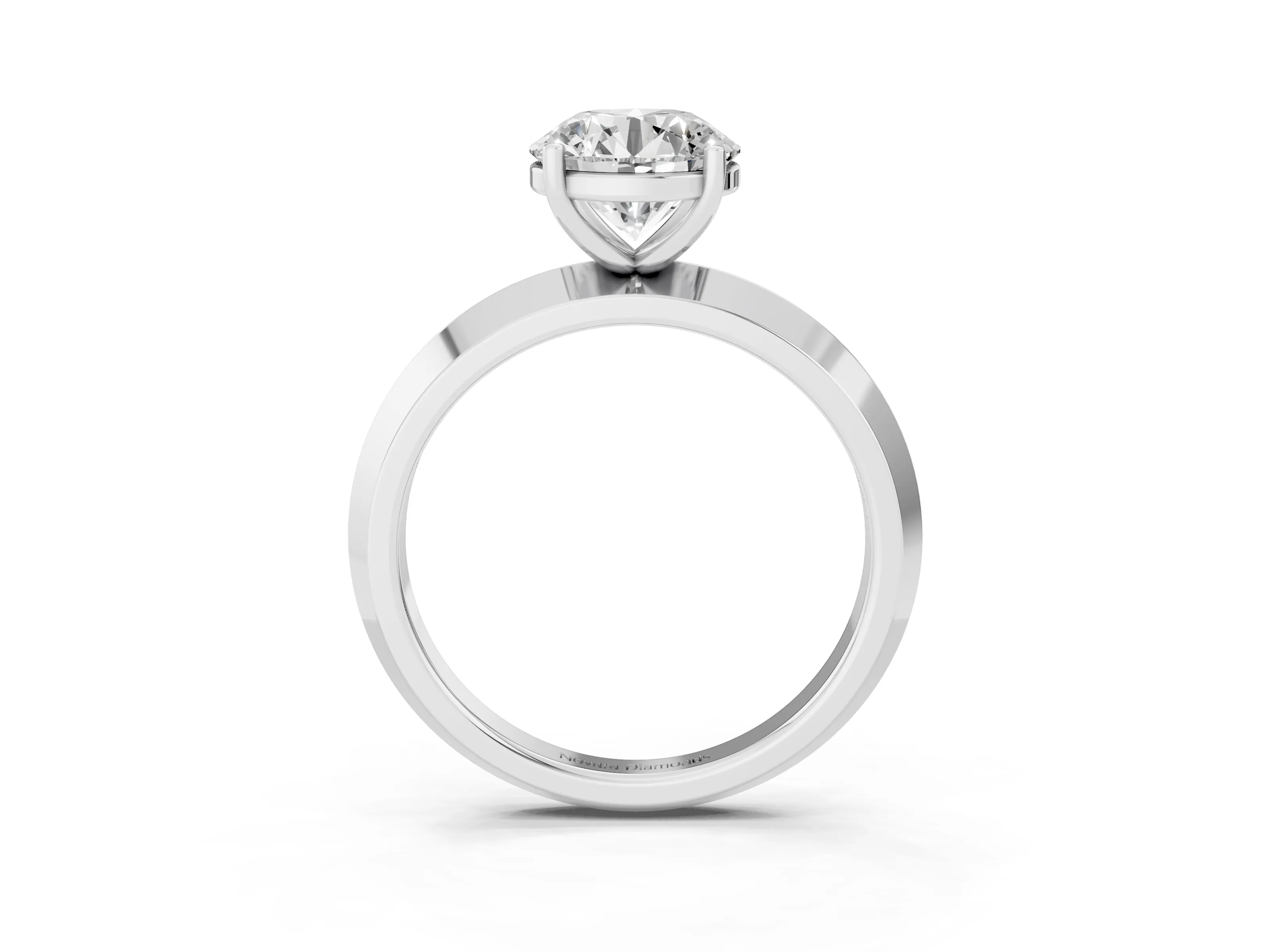 Round Cut Diamond Solitaire Engagement Ring Set in Platinum with Flat Band and Prong Setting