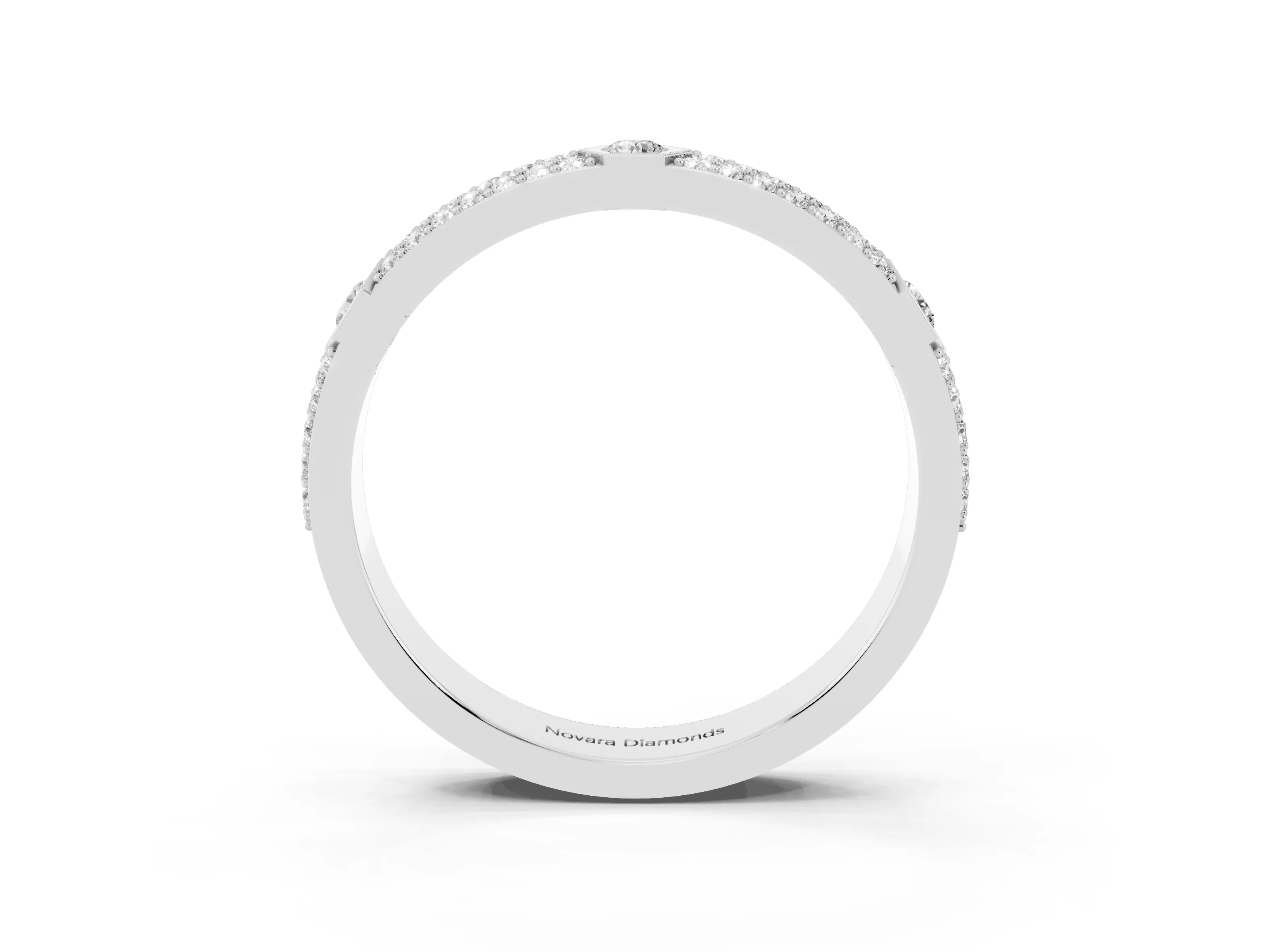 Round Diamond Pavé Promise Ring Set in Silver with Round Accent Stations