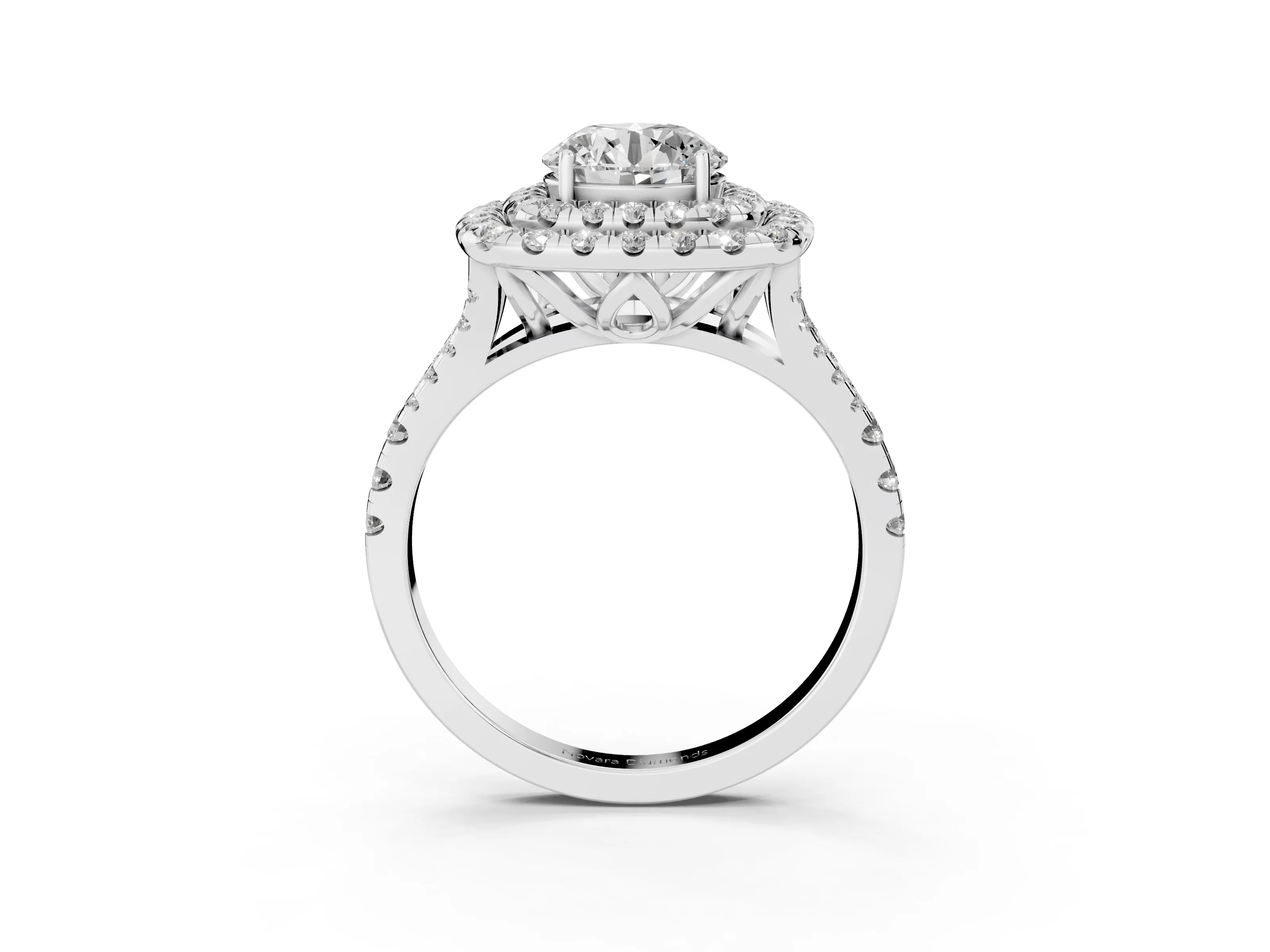 Round Cut Diamond Double Halo Ring Set in Silver with Pavé Split Shank and Prong Setting