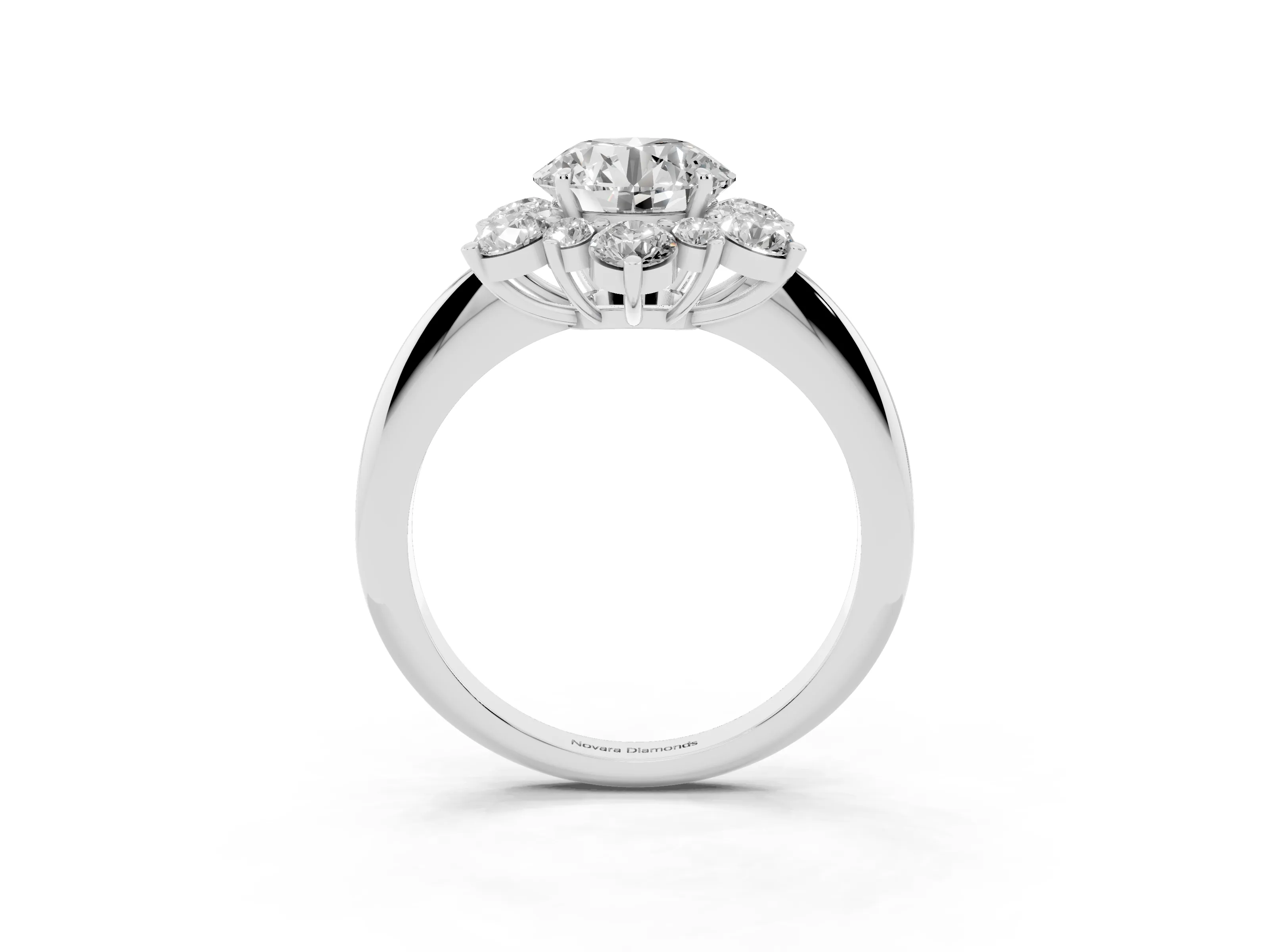 Round Cut Diamond Cluster Halo Ring Set in Platinum with Solitaire Band and Prong Setting