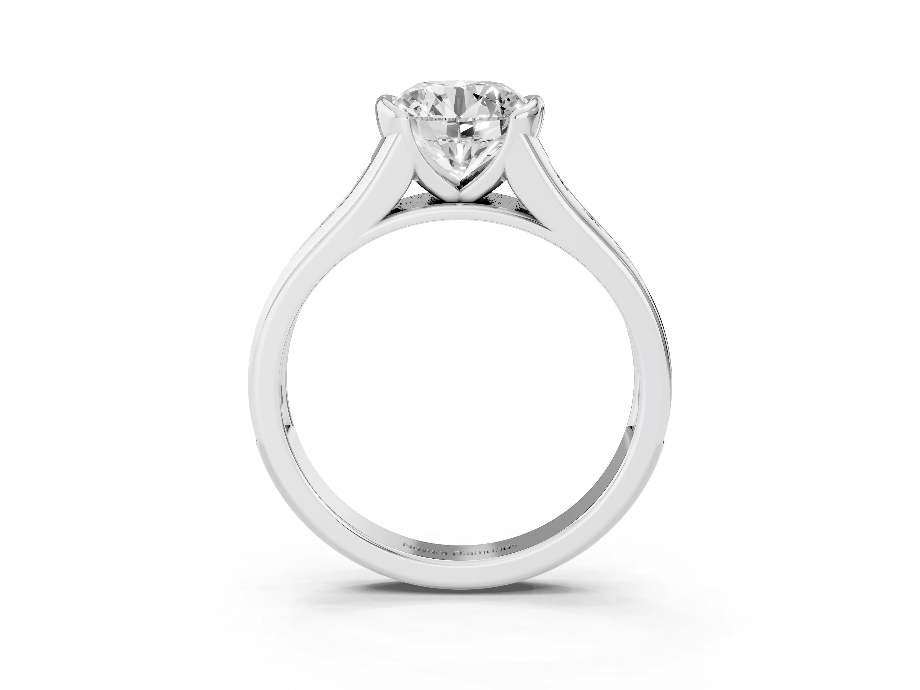 Round Cut Diamond Bezel-Set Solitaire Ring Set in White gold with Channel-Set Band
