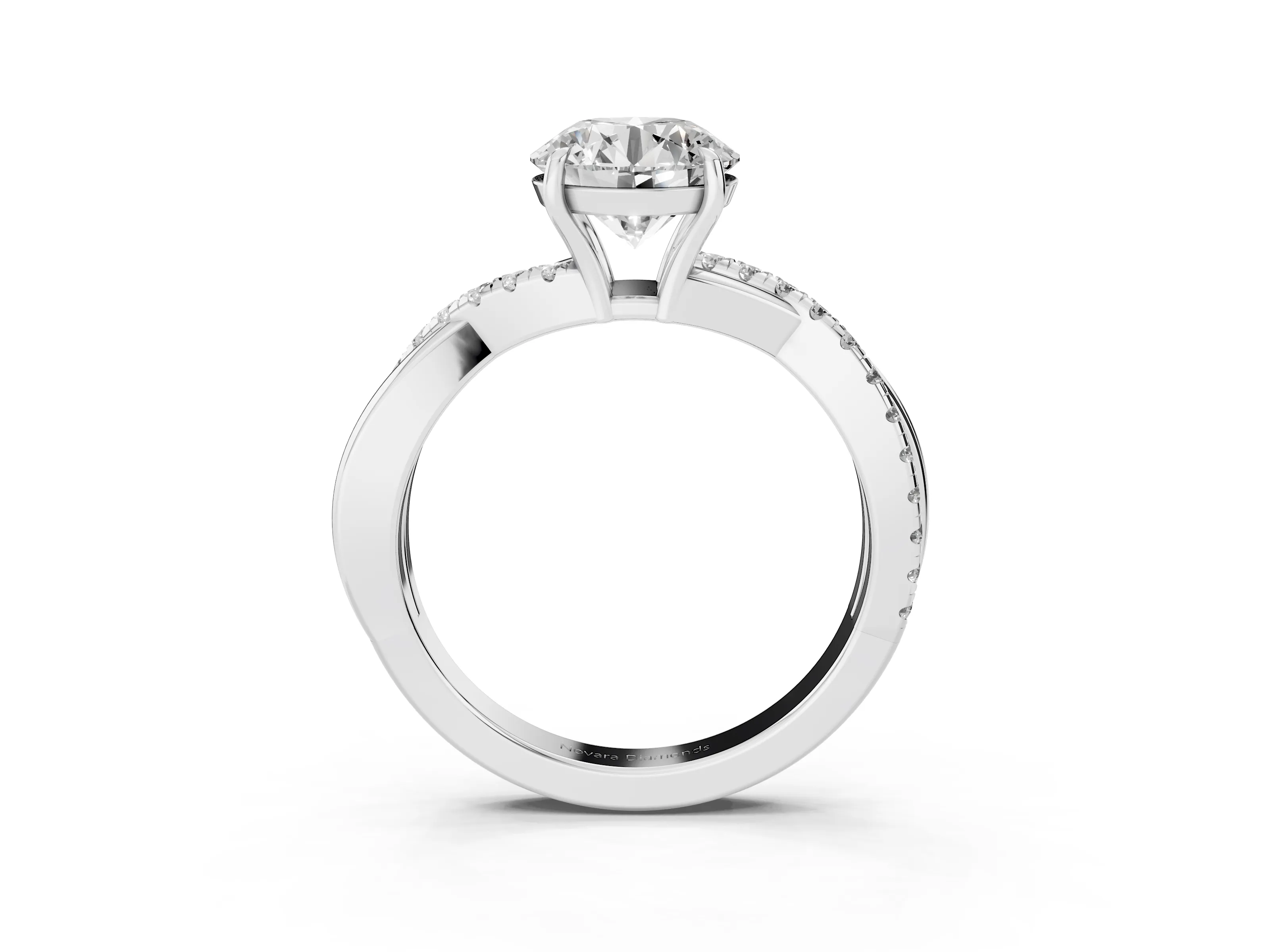 Round Cut Diamond Twisted Pavé Band Ring Set in White gold with Prong Setting