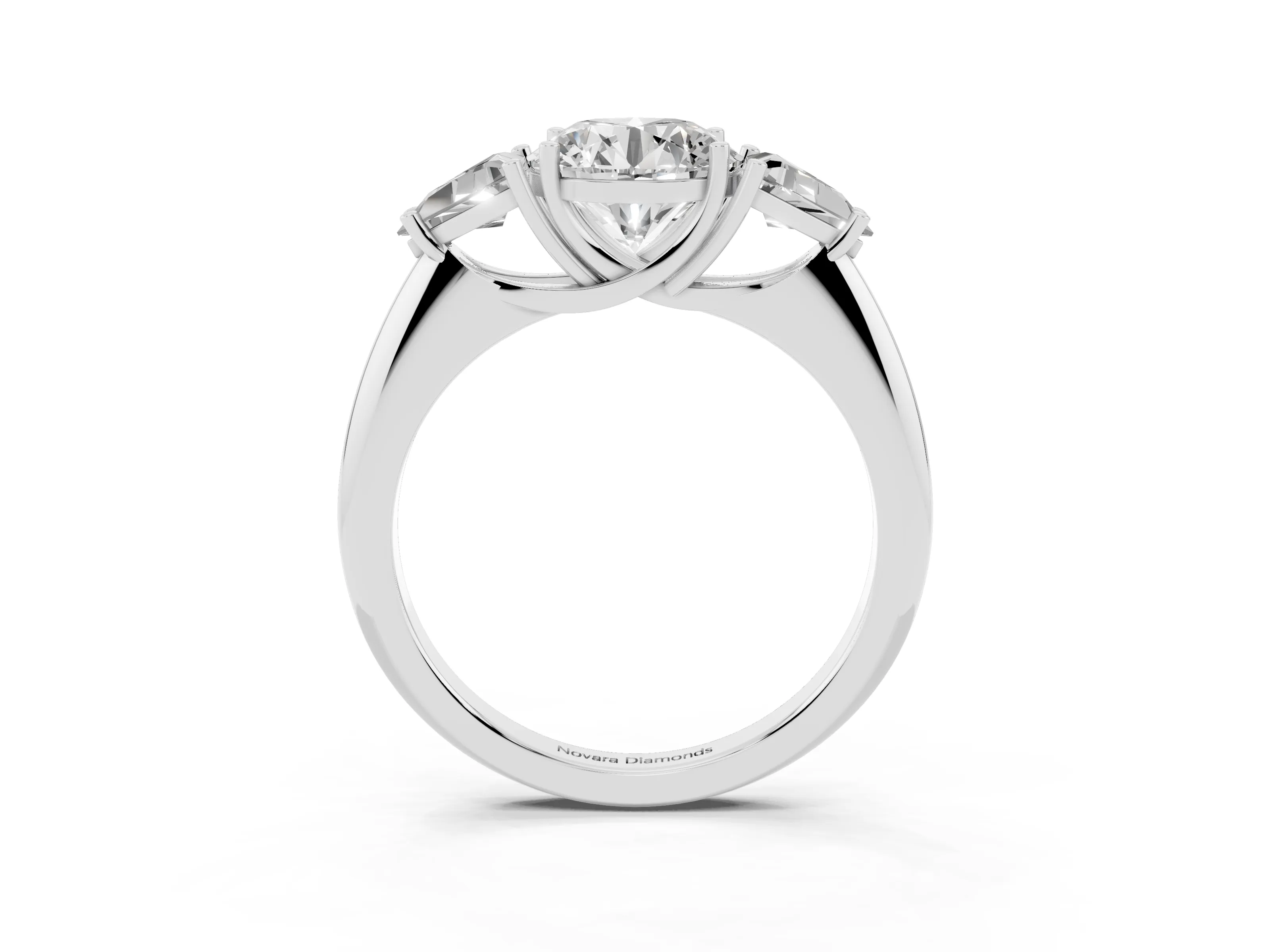 Round Cut Diamond Three-Stone Engagement Ring Set in White gold with Trillion Side Stones