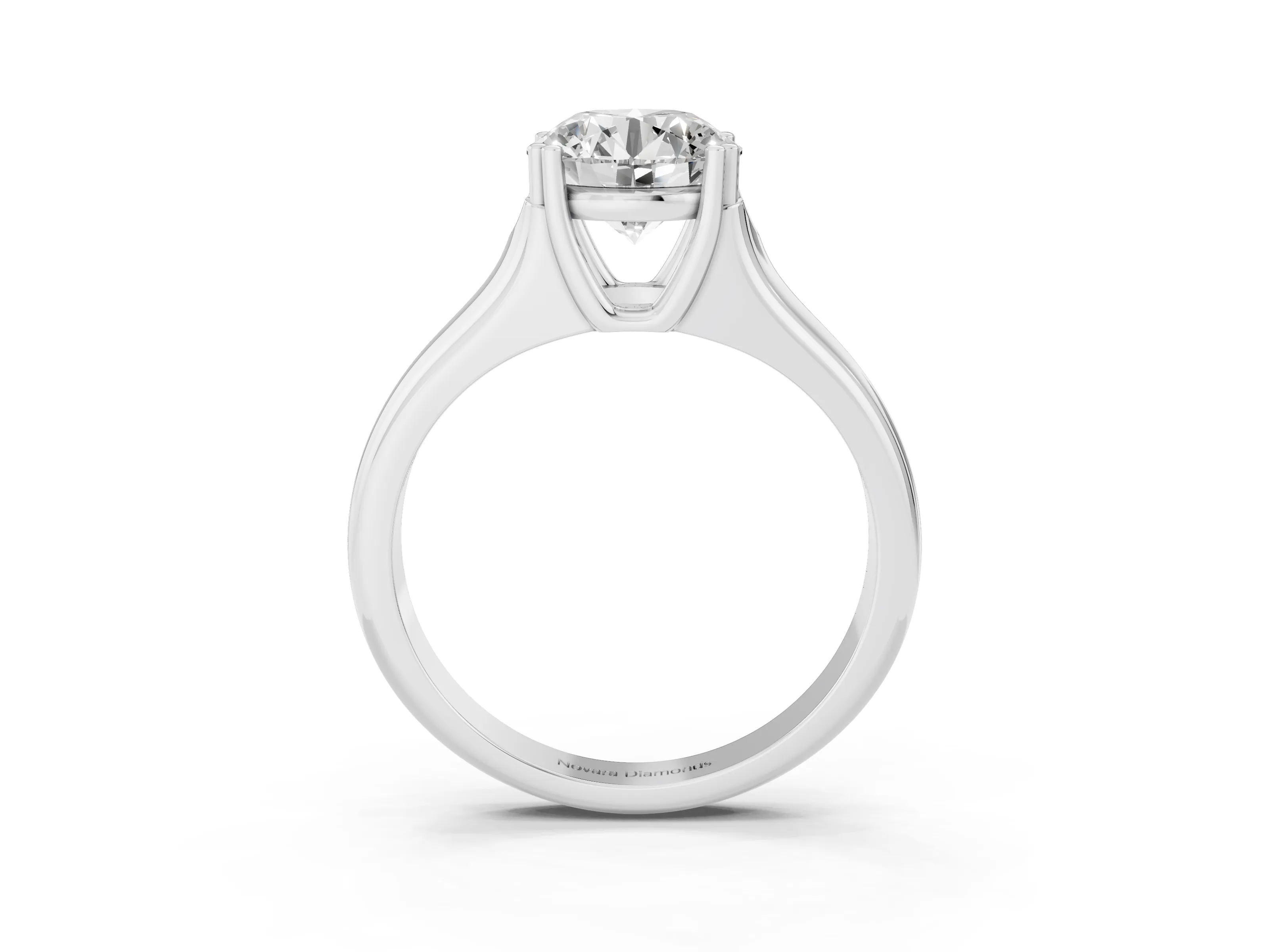 Round Cut Diamond Solitaire Ring Set in Silver with Wide Band and Prong Setting