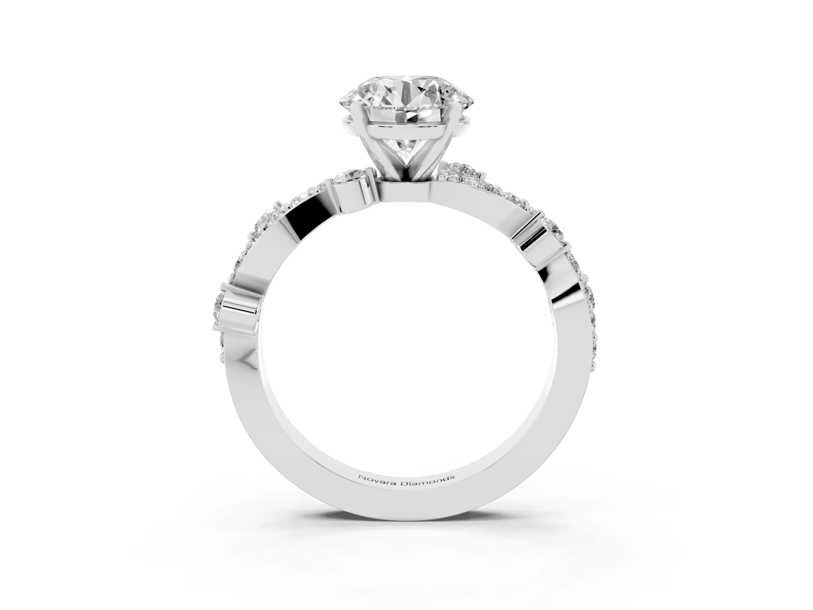 Round Cut Diamond Solitaire Twisted Band Set in White gold with Pavé Setting