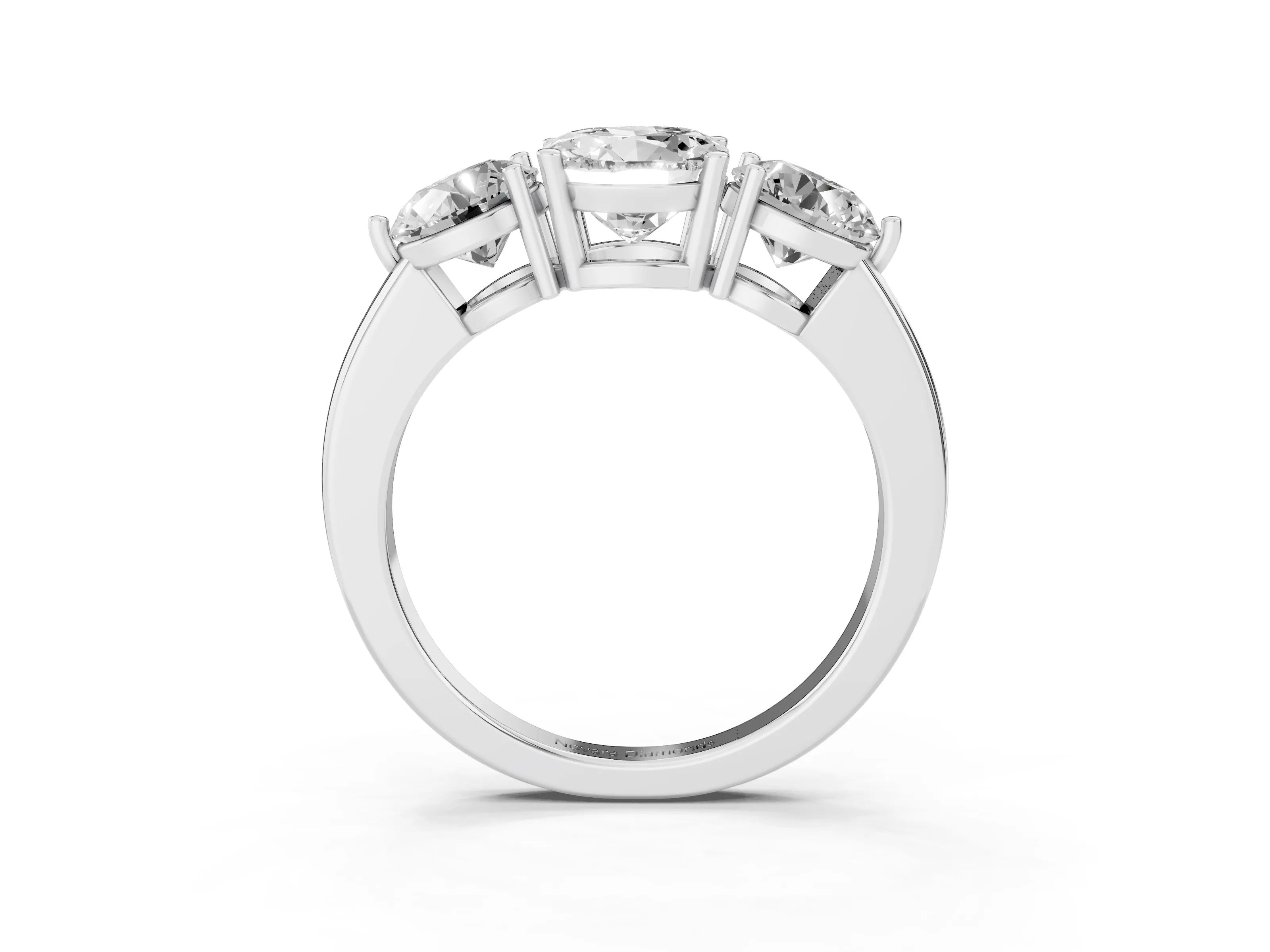 Round Cut Diamond Three-Stone Ring Set in Silver with Prong Setting and Plain Band