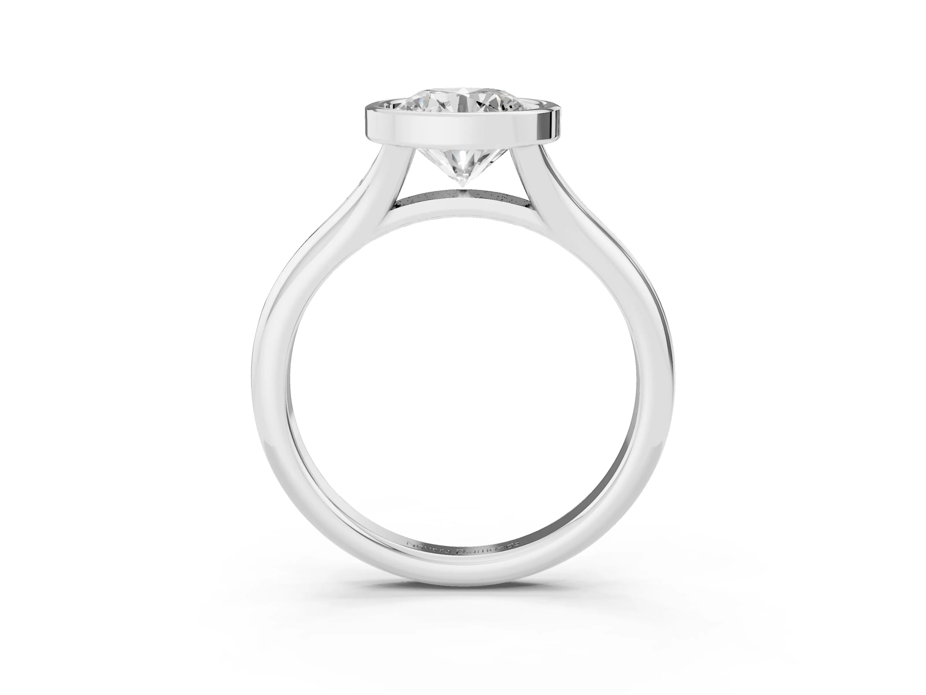 Bezel Set Round Cut Diamond Solitaire Ring Set in Platinum with Smooth Band