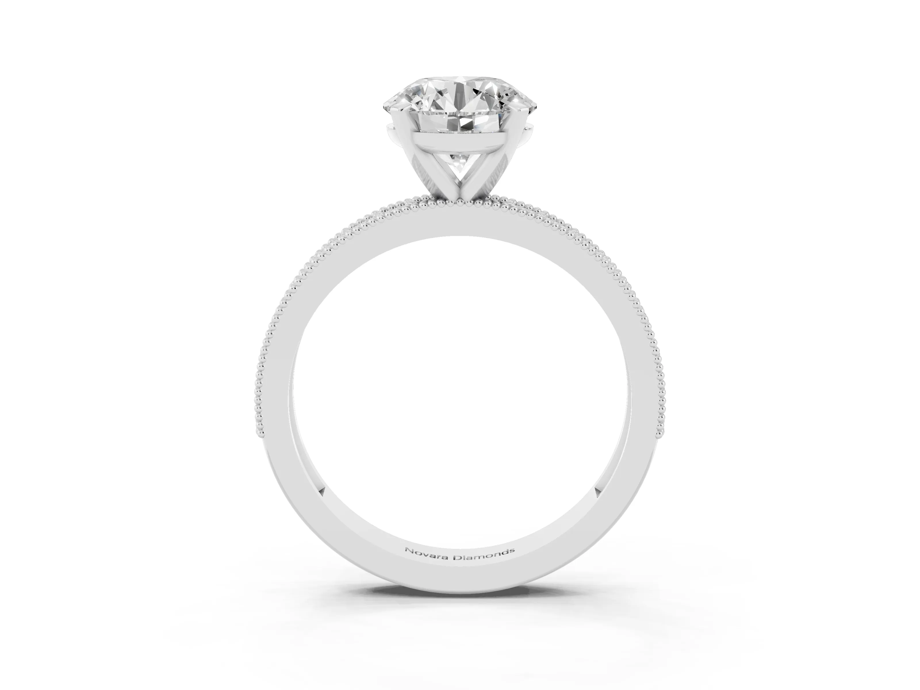 Round Cut Diamond Milgrain Pavé Engagement Ring Set in Platinum with Prong Setting