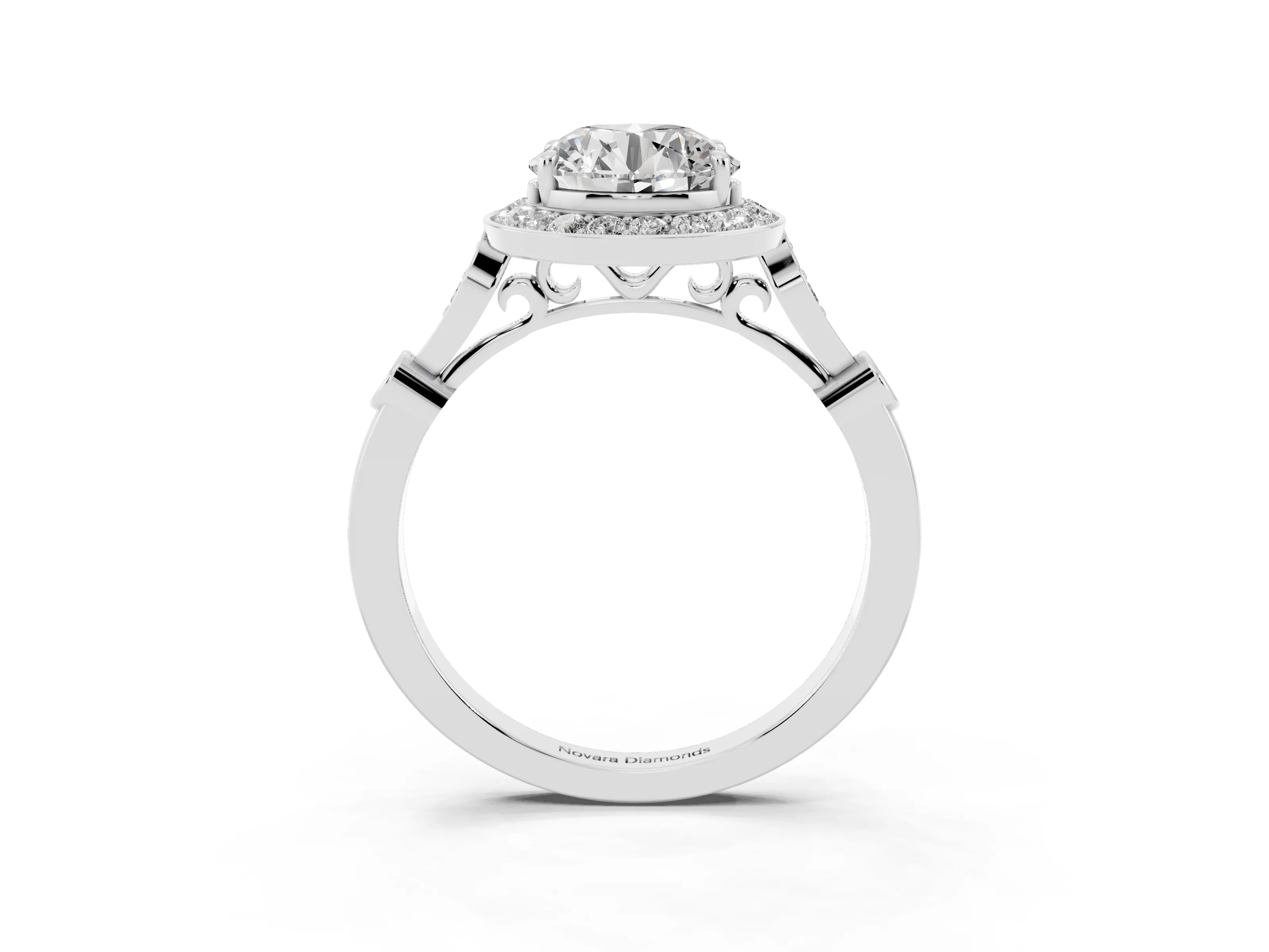 Round Cut Diamond Halo Engagement Ring Set in Platinum with Twisted Band and Prong Setting