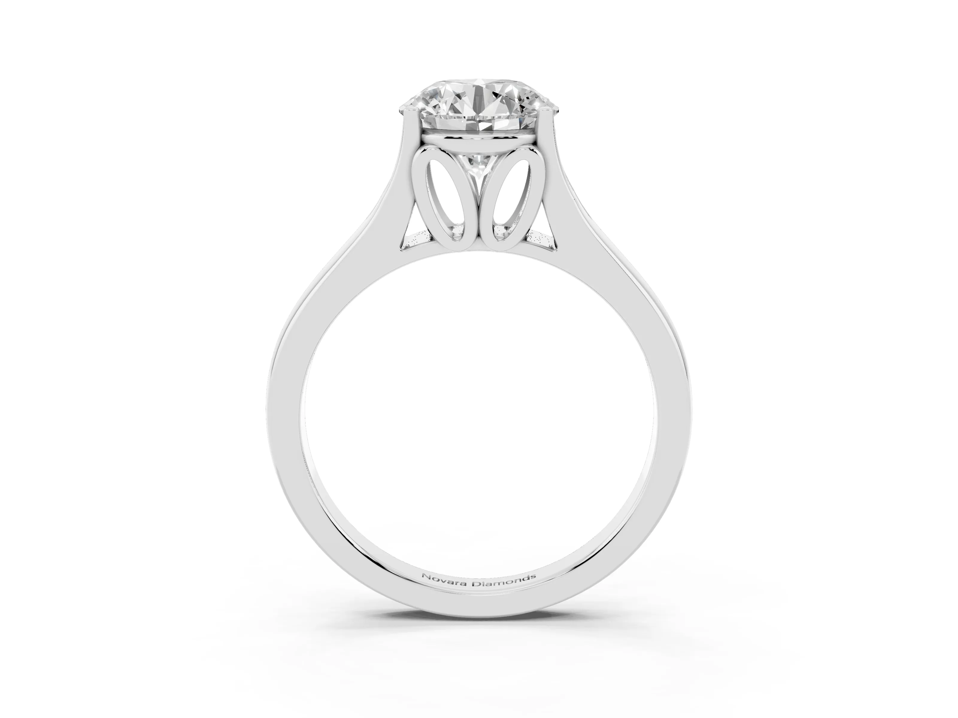 Round Cut Diamond Solitaire Ring Set in Platinum with Arched Cathedral Band and Prong Setting