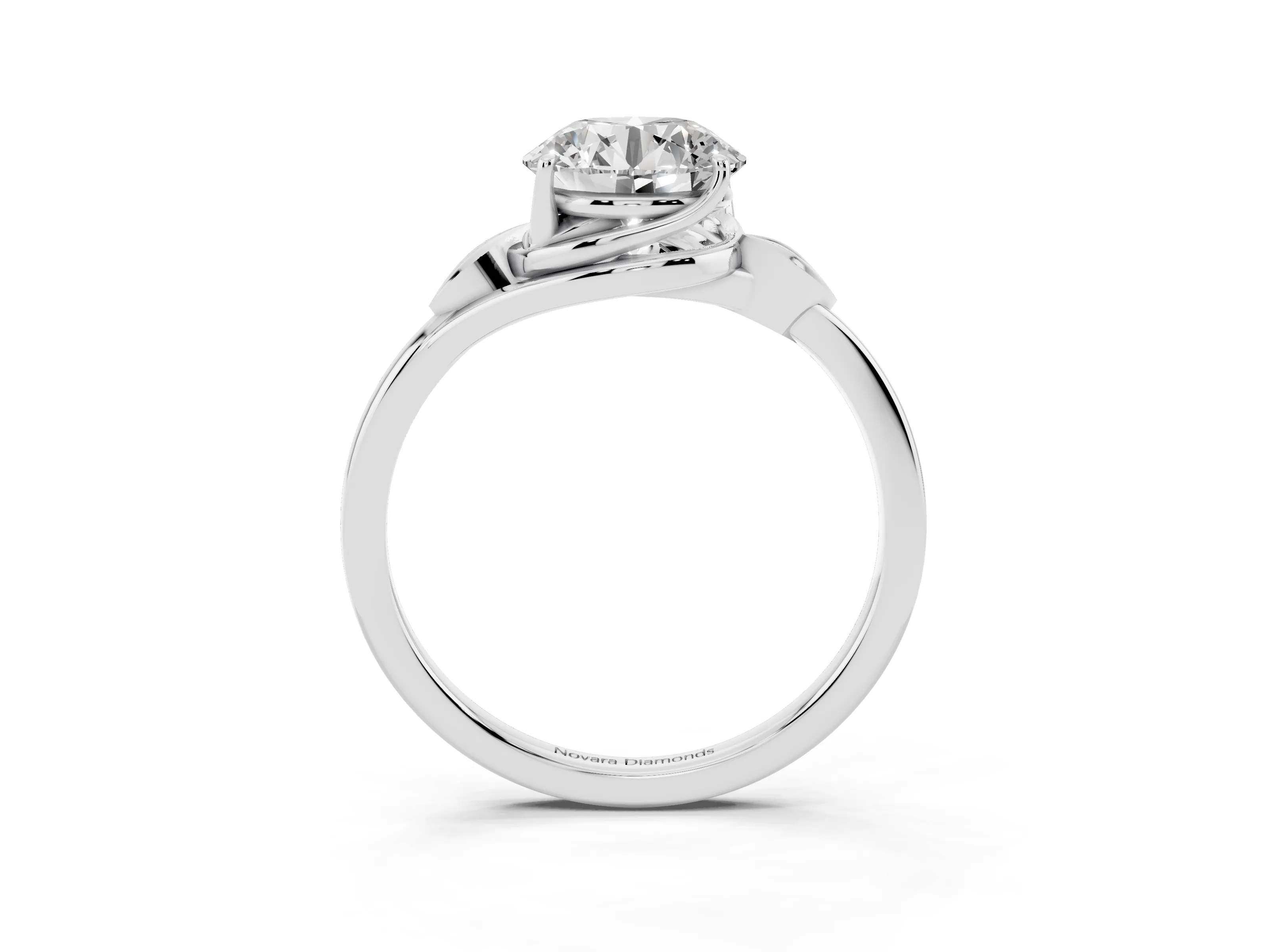 Round Cut Diamond Solitaire Ring Set in White gold with Polished Twist Band