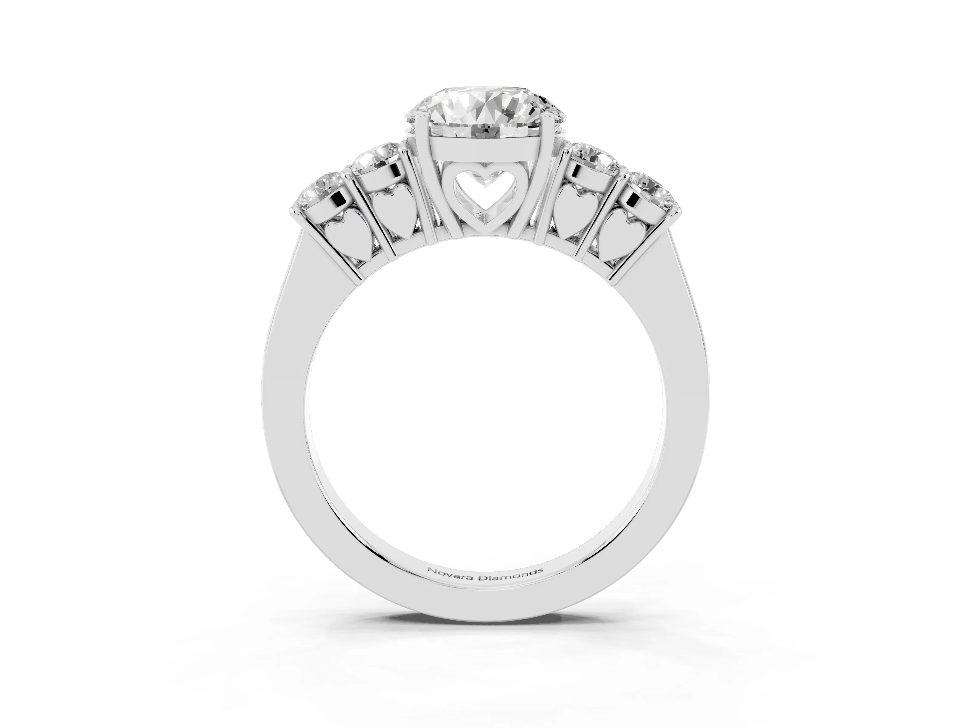 Round Cut Diamond Five-Stone Prong Set Band Ring Set in Platinum with Polished Band