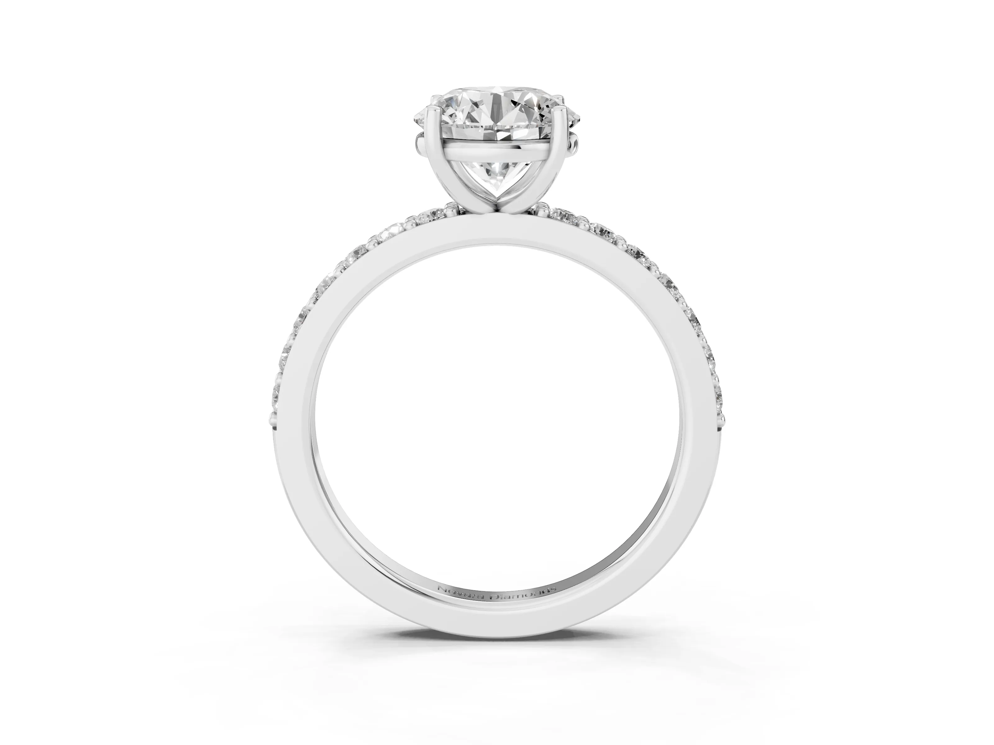 Round Cut Diamond Solitaire Set in Silver with Round Pavé Band and Prong Setting