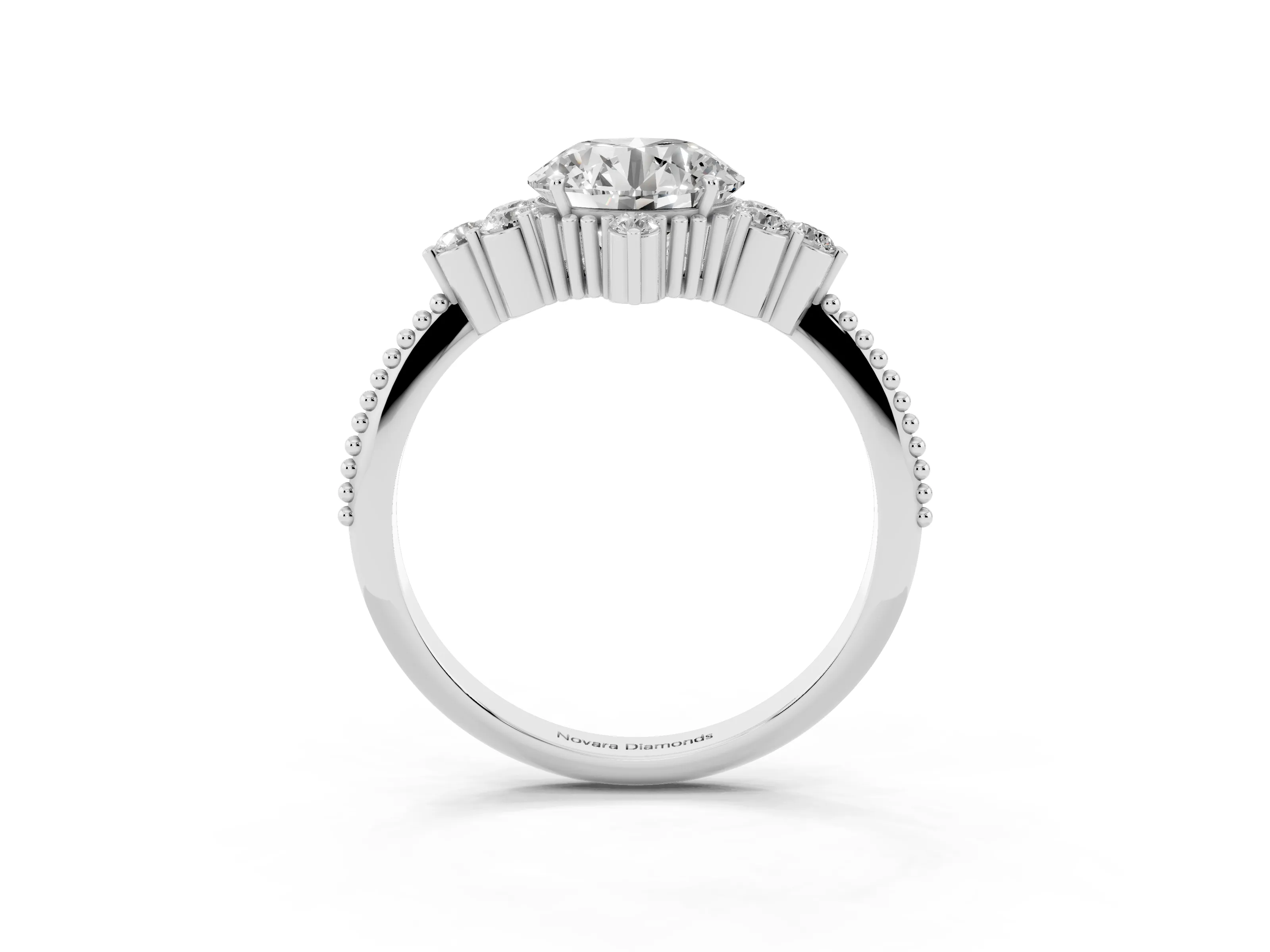 Round Cut Diamond Cluster Ring Set in Platinum with Beaded Band