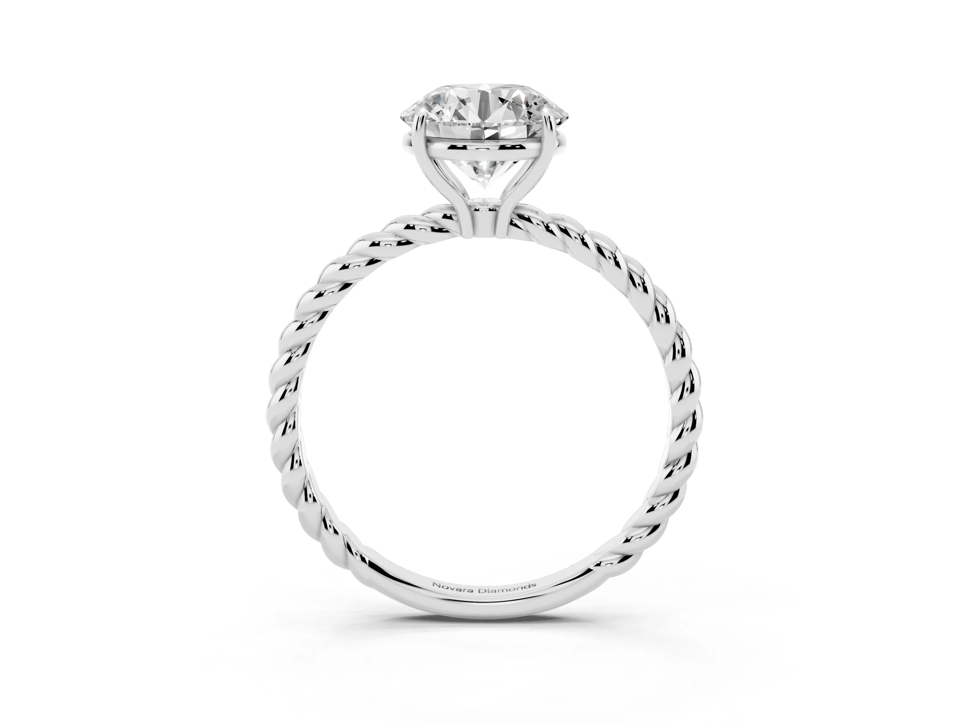 Round Cut Diamond Solitaire Ring Set in Platinum with Twist Band and Prong Setting