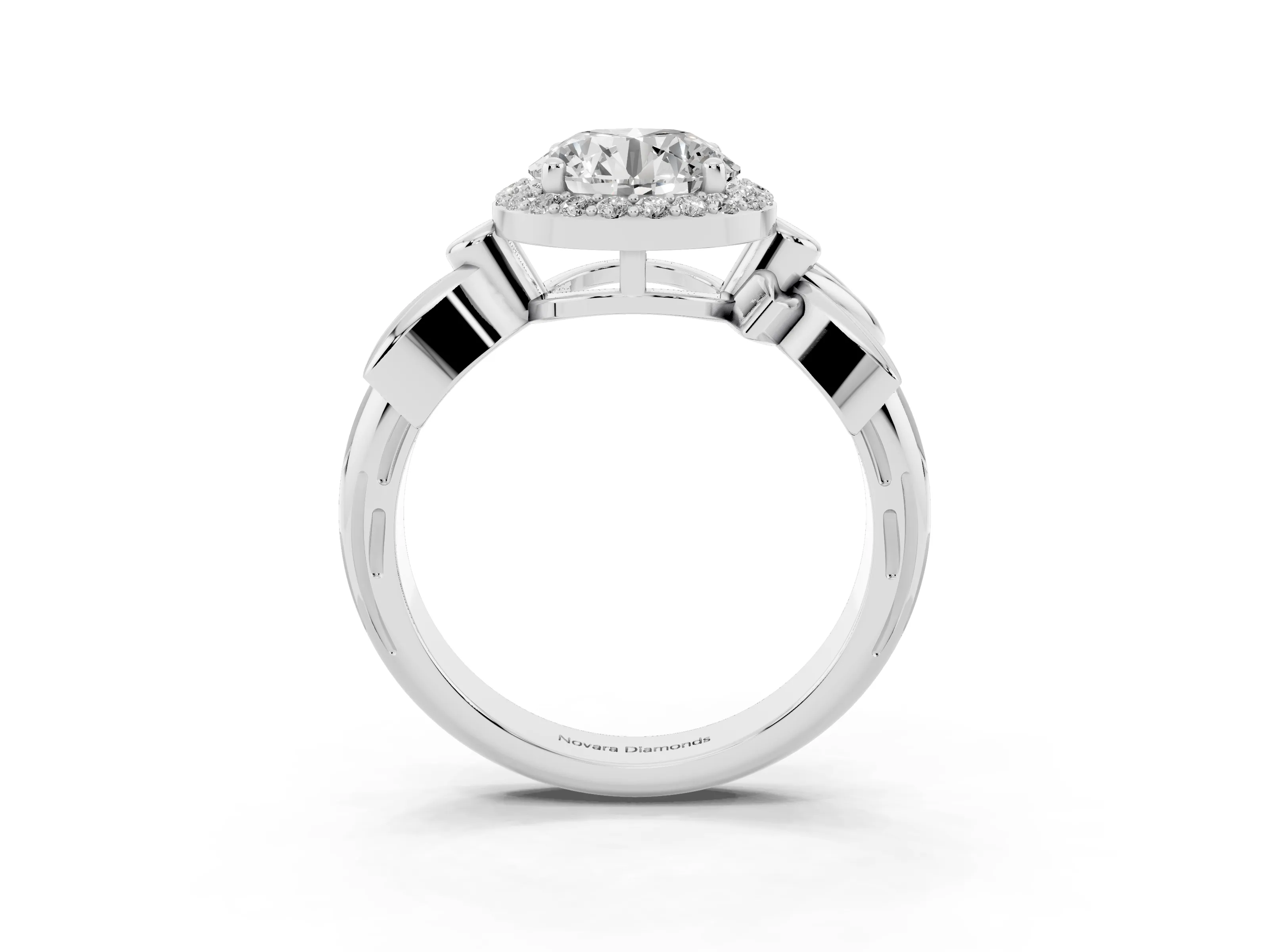Round Cut Diamond Halo Floral Band Ring Set in Silver with Prong Setting