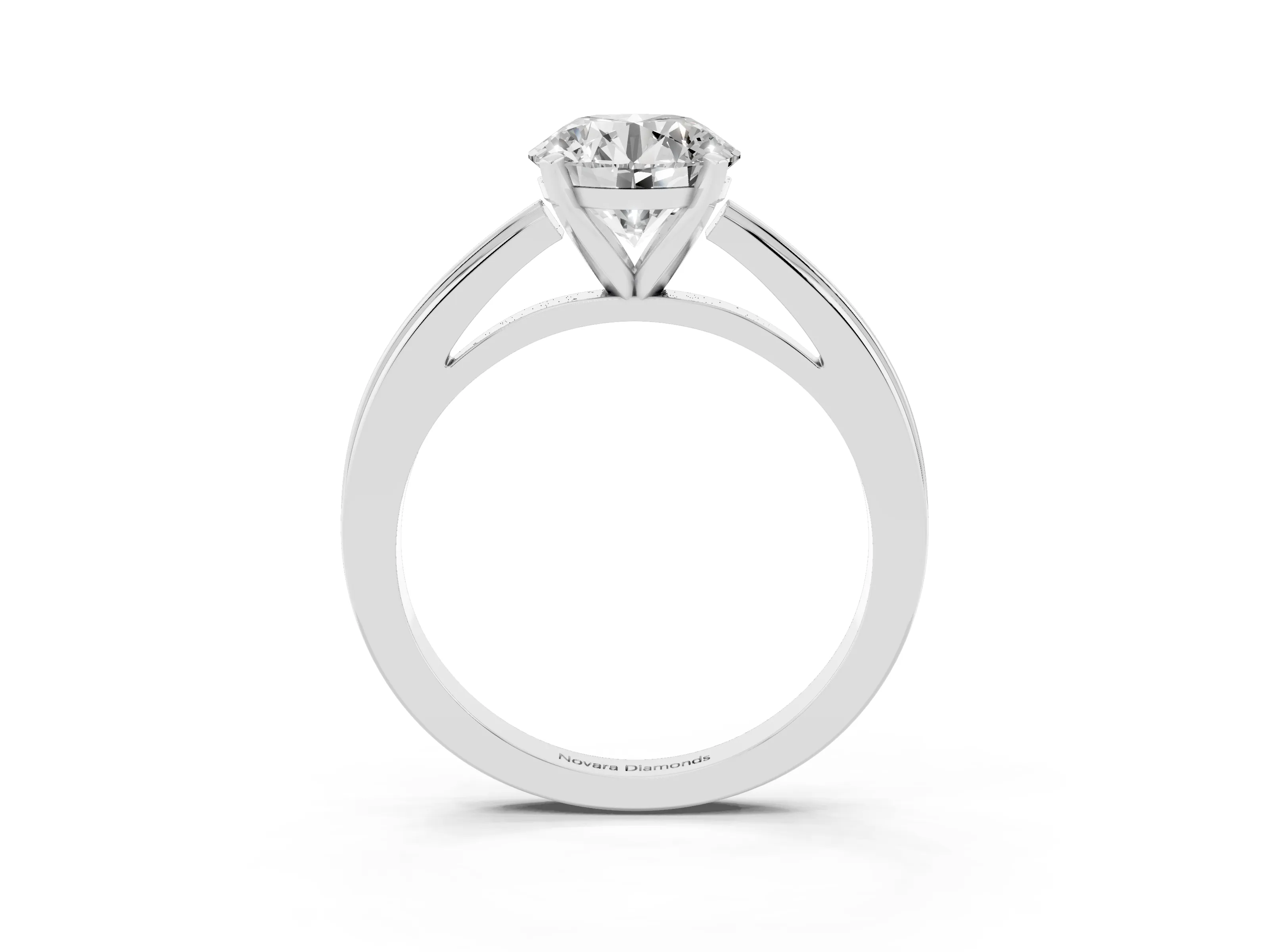 Round Cut Diamond Solitaire Ring Set in Platinum with Prong Setting and Classic Band