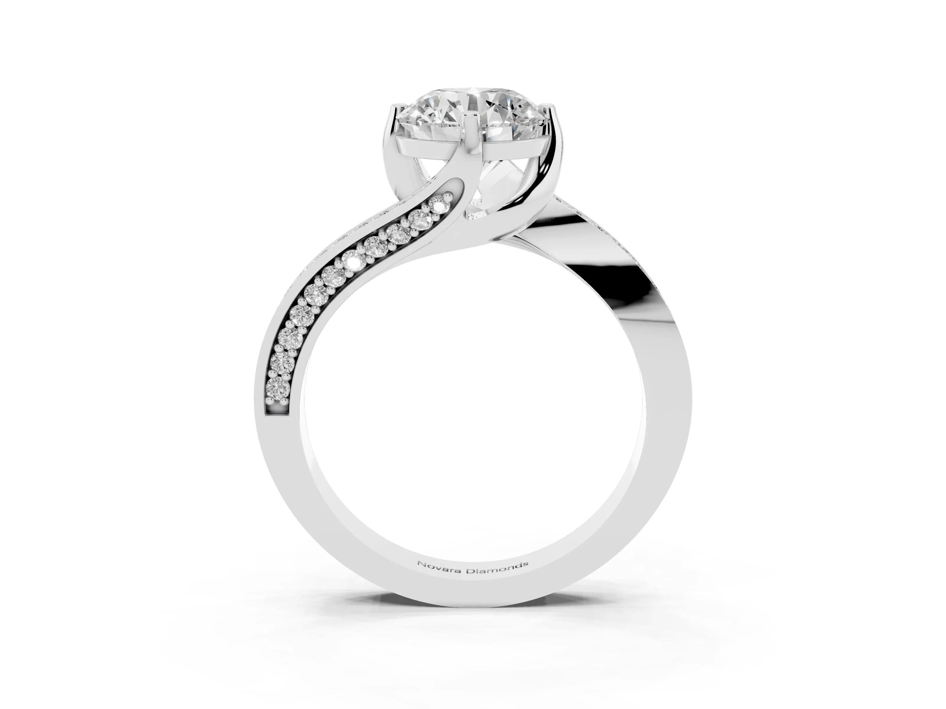 Round Cut Diamond Solitaire Ring Set in Platinum with Intertwined Pavé Twist Band
