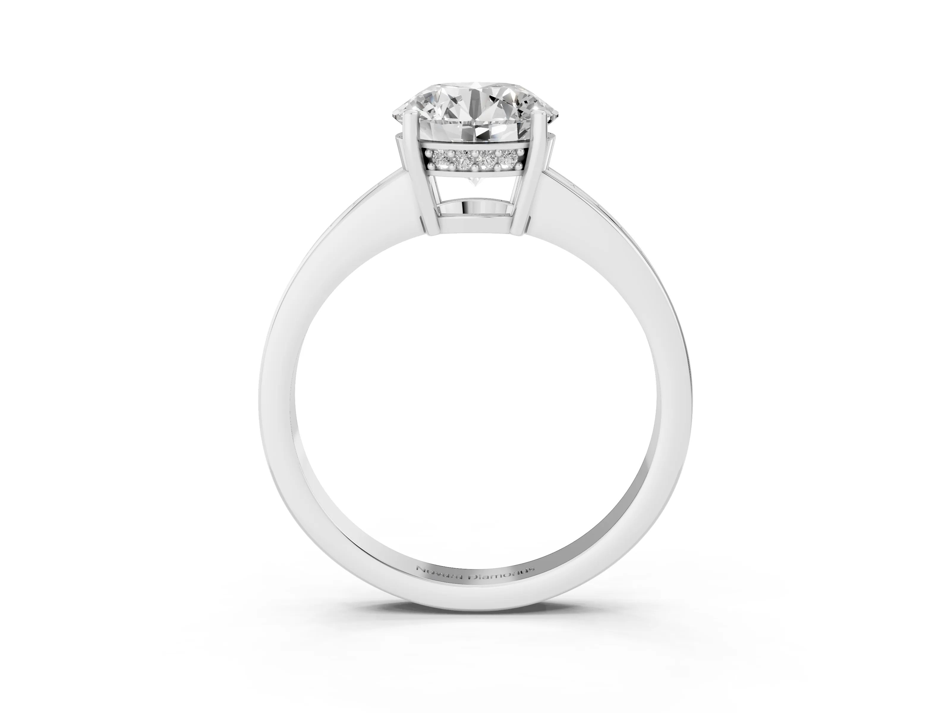 Round Cut Diamond Pavé Band Prong Set Solitaire Ring Set in White gold
