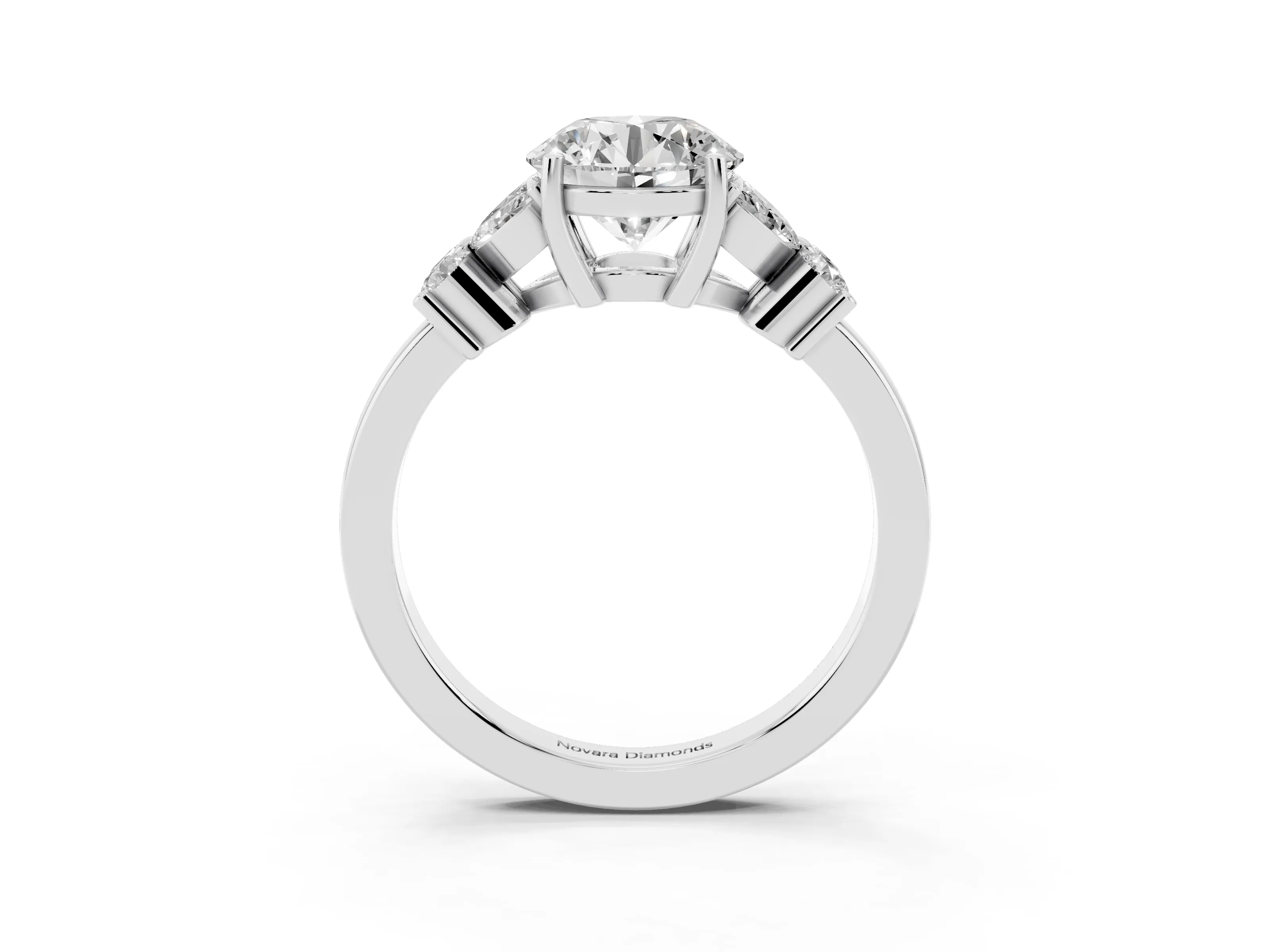 Round Cut Diamond Floral Cluster Ring Set in Silver with Marquise Petals and Prong Setting