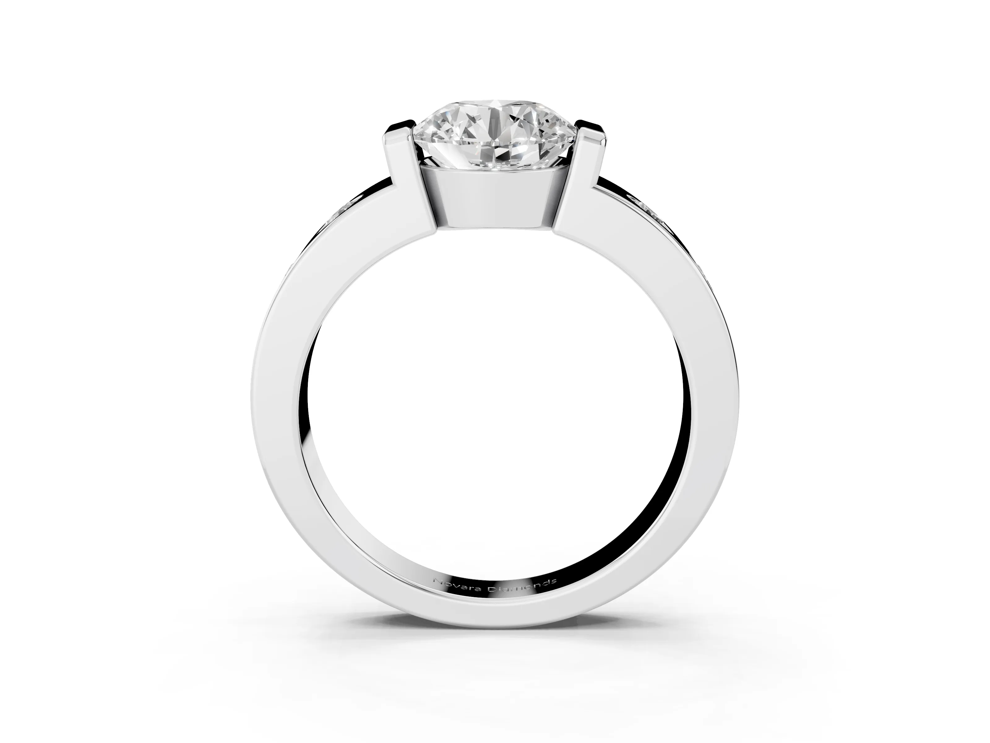 Round Cut Diamond Channel-Set Band Ring Set in Silver with Bezel Prong Setting