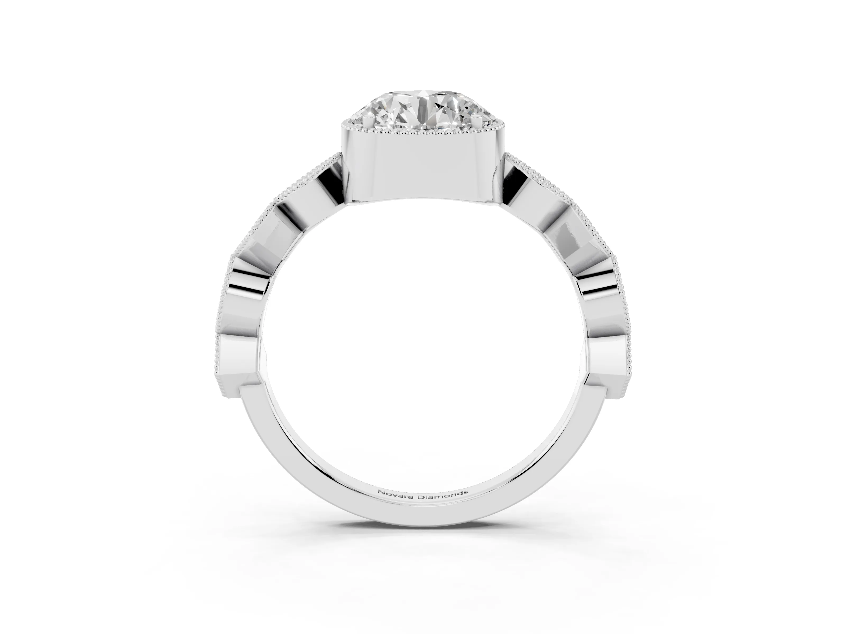Round Cut Diamond Milgrain Marquise Twist Band Ring Set in Platinum with Prong Setting