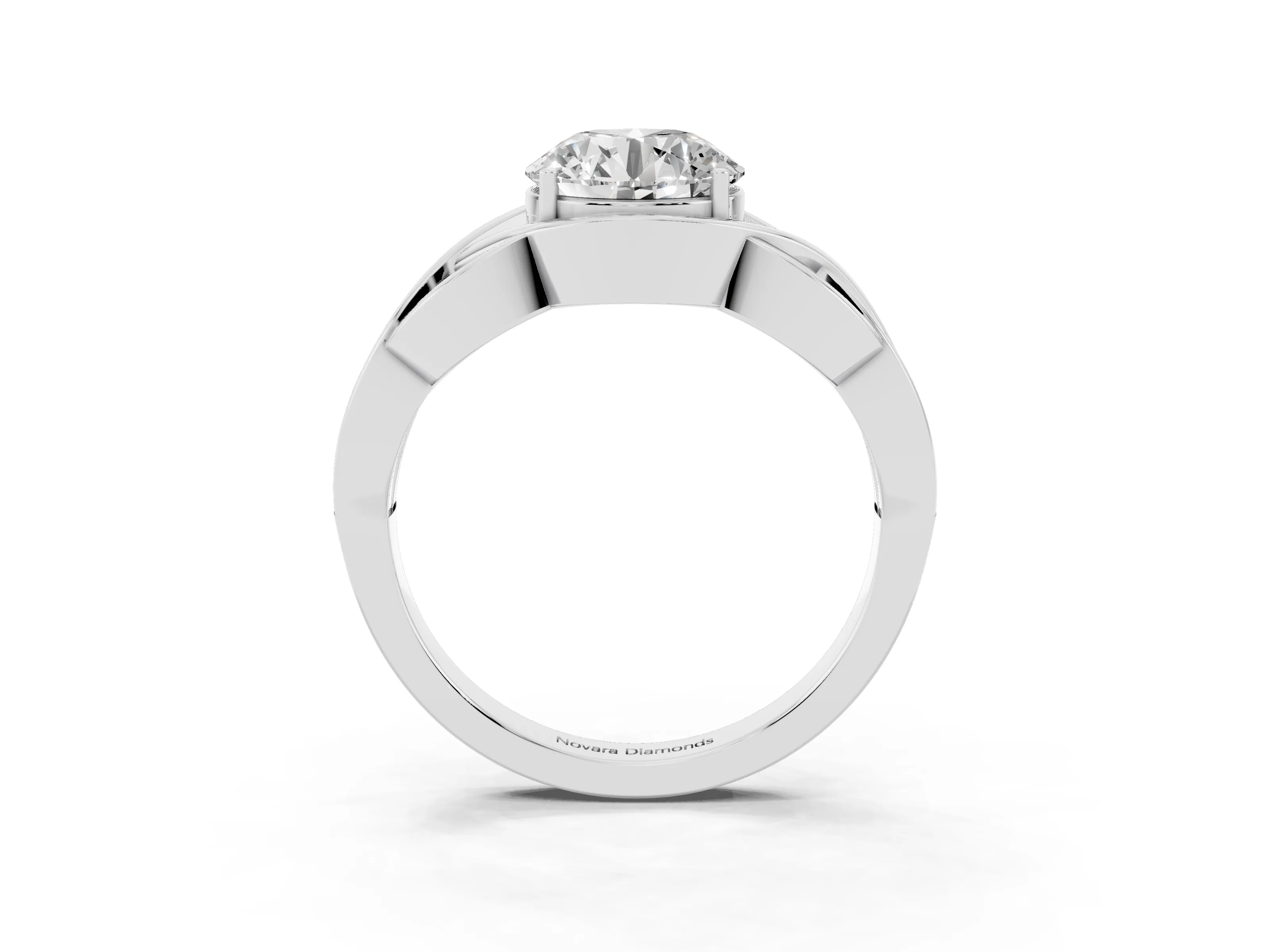 Round Cut Diamond Solitaire Ring Set in Silver with Intertwined Band