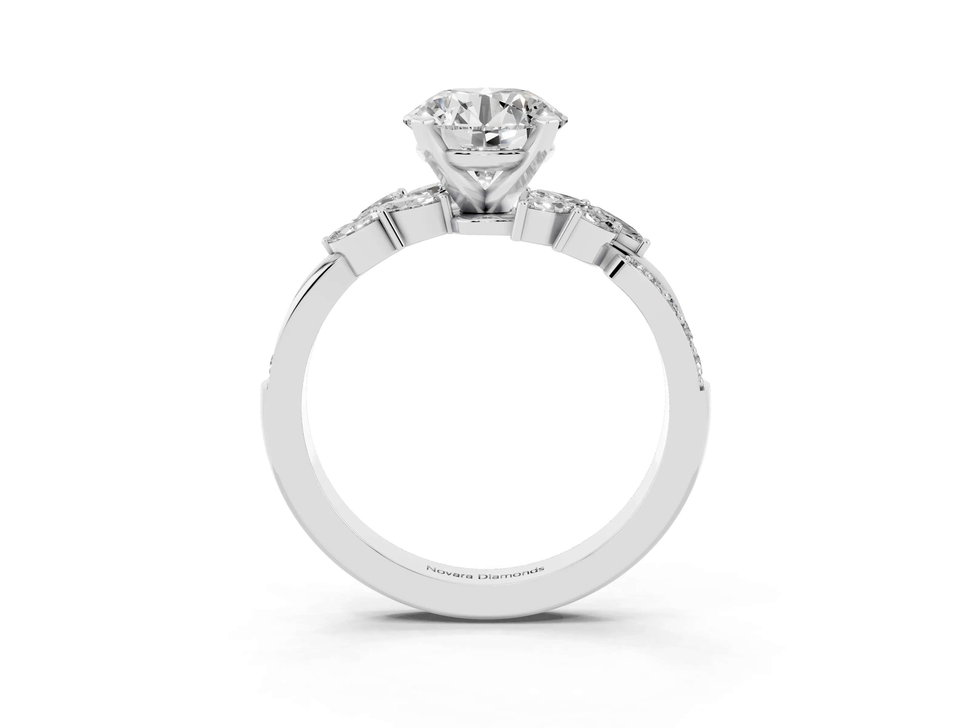 Round Cut Diamond Solitaire Ring Set in Silver with Marquise Twist Band and Prong Setting