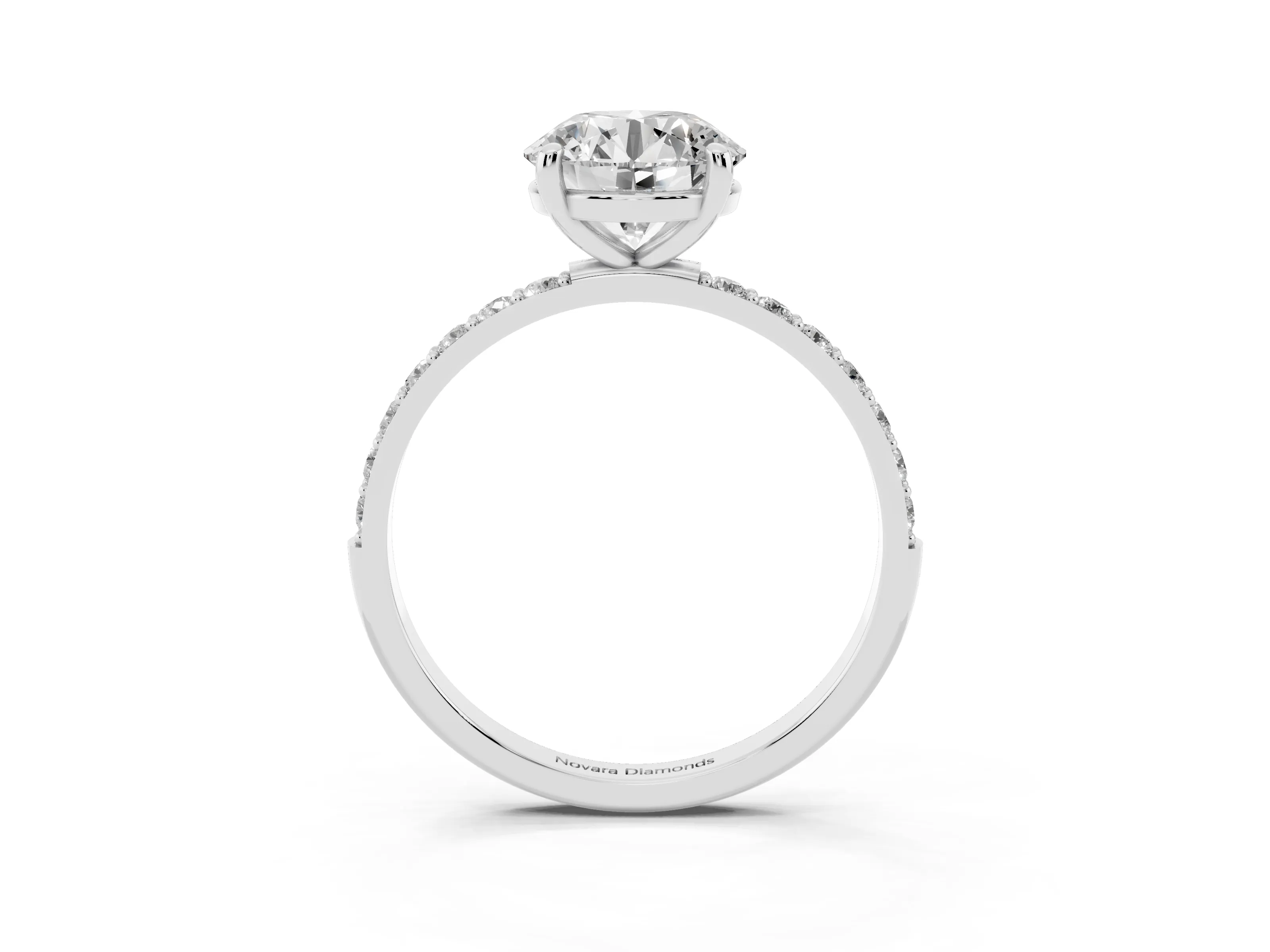 Round Cut Diamond Solitaire Ring Set in Platinum with Round Pavé Band and Prong Setting