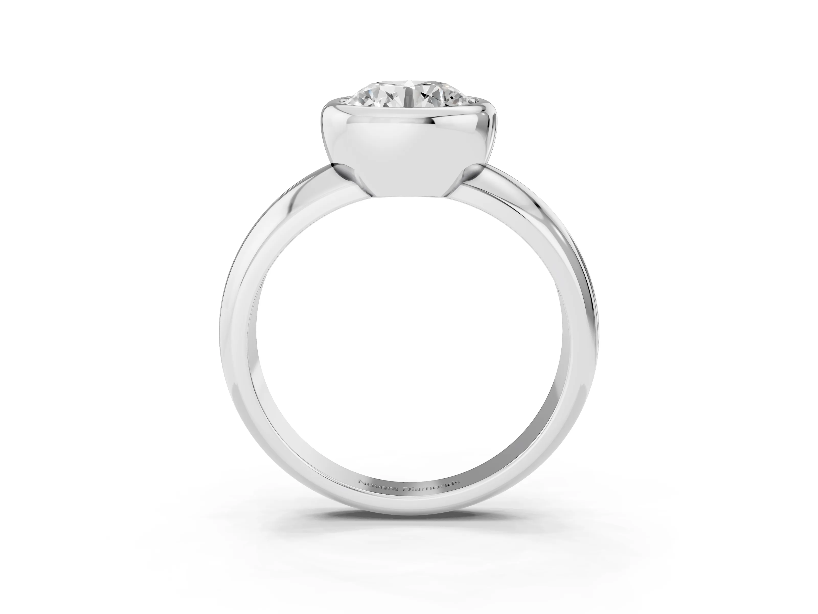 Bezel Set Round Cut Diamond Solitaire Ring Set in Silver with Wide Band