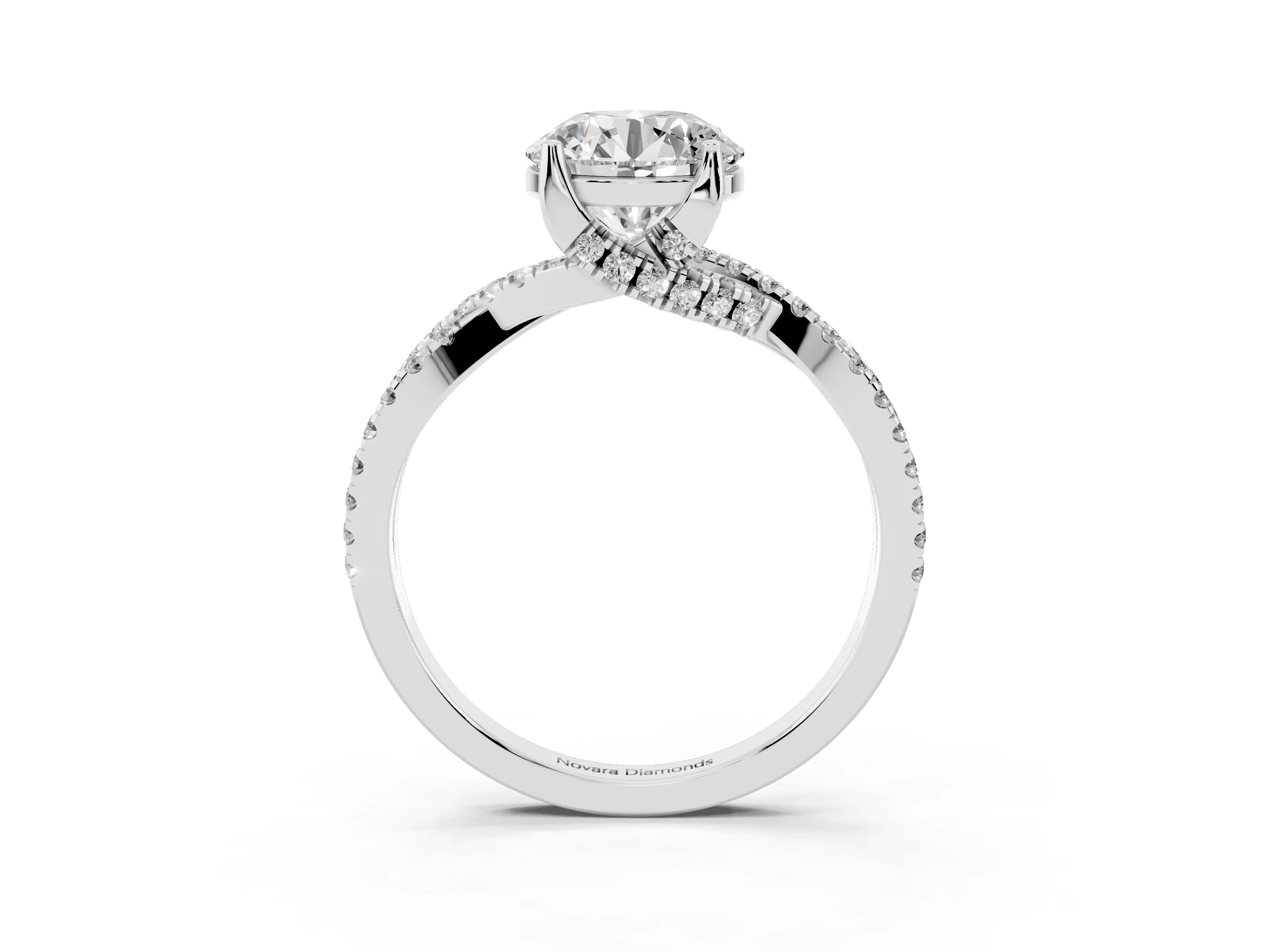 Round Cut Diamond Twist Pavé Solitaire Engagement Ring Set in Silver with Prong Setting