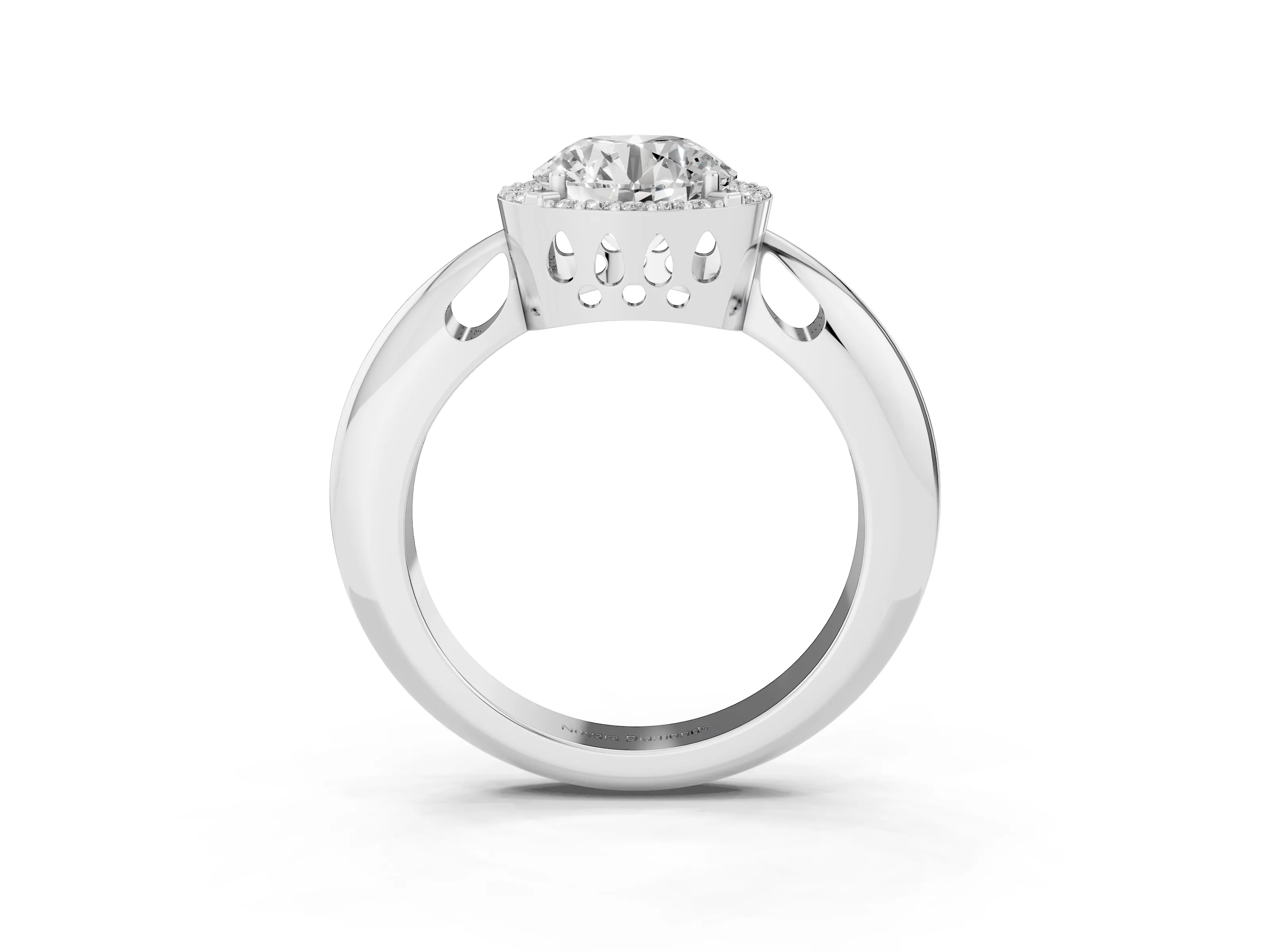 Round Cut Diamond Halo Engagement Ring Set in Silver with Plain Split Shank and Prong Setting